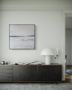 Abstraktes Gemälde – 100 x 100 cm Landgang weiß - Studienreihe – Großes Gemälde in modernem Wohnzimmer