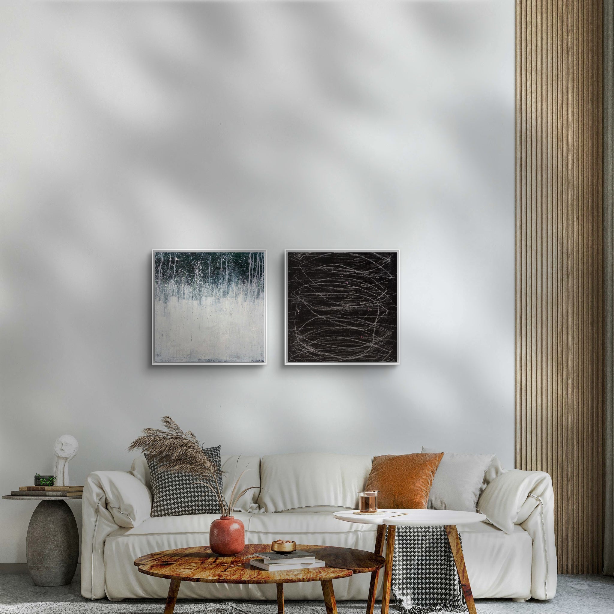 Bilder Duo in grün weiss und schwarz – sofort versandbereites Leinwandbild in nan, großes Kunstwerk für moderne Wohnräume