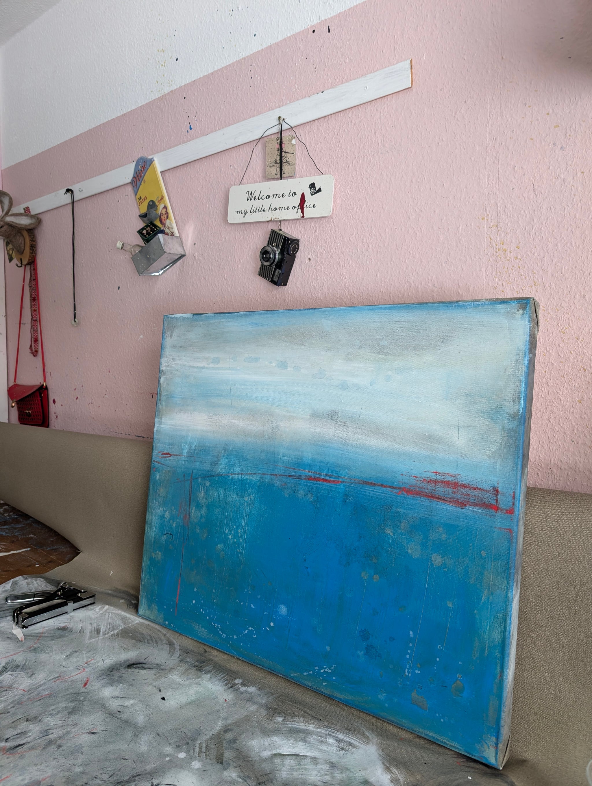 Blaues Bild Horizont der Resonanz – sofort versandbereites Leinwandbild in nan, großes Kunstwerk für moderne Wohnräume