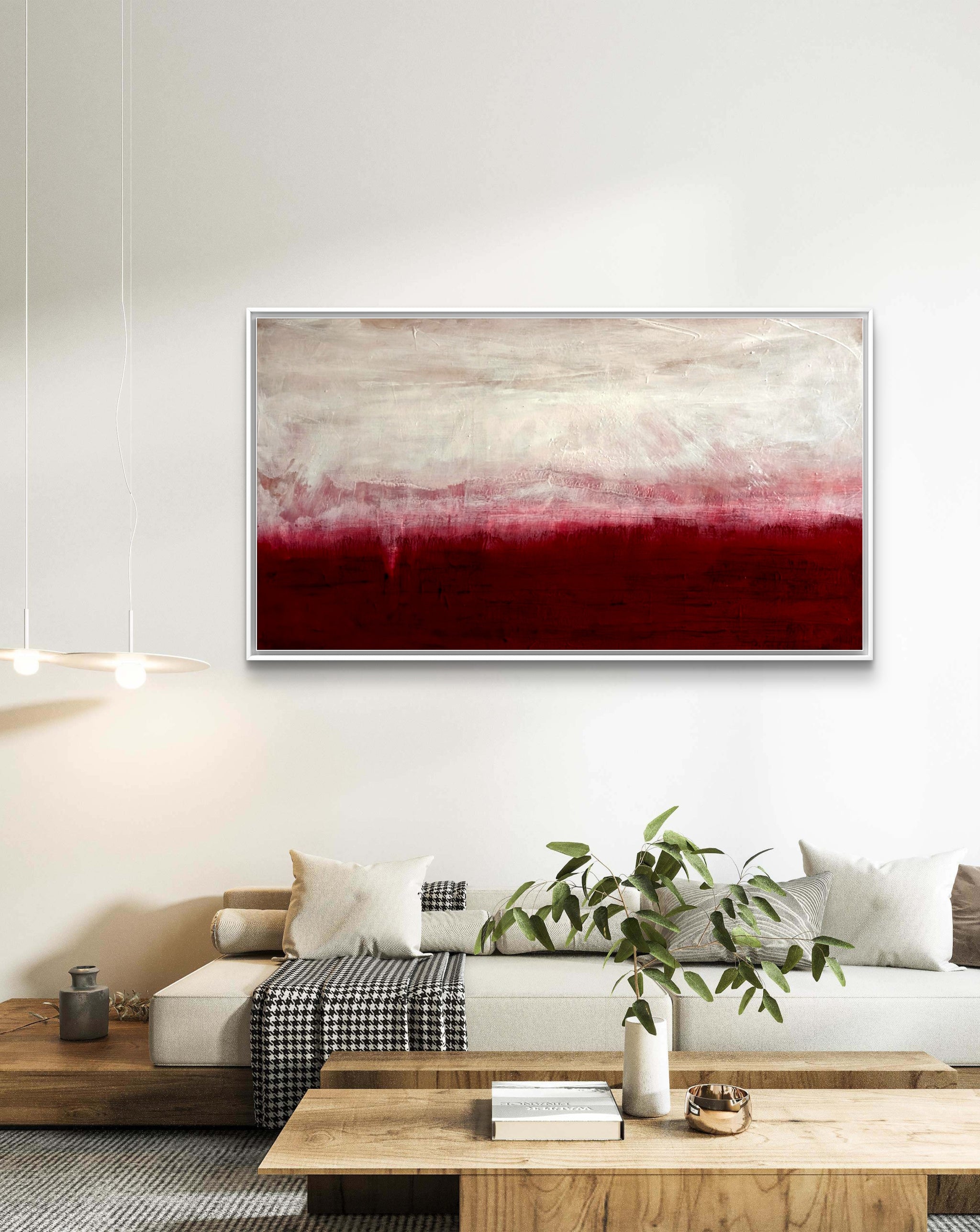 Detailaufnahme Zwischen Himmel und Erde - Bild Weinrot Weiß – direkt lieferbares Acrylbild in nan, moderne Wandkunst für Interior Design