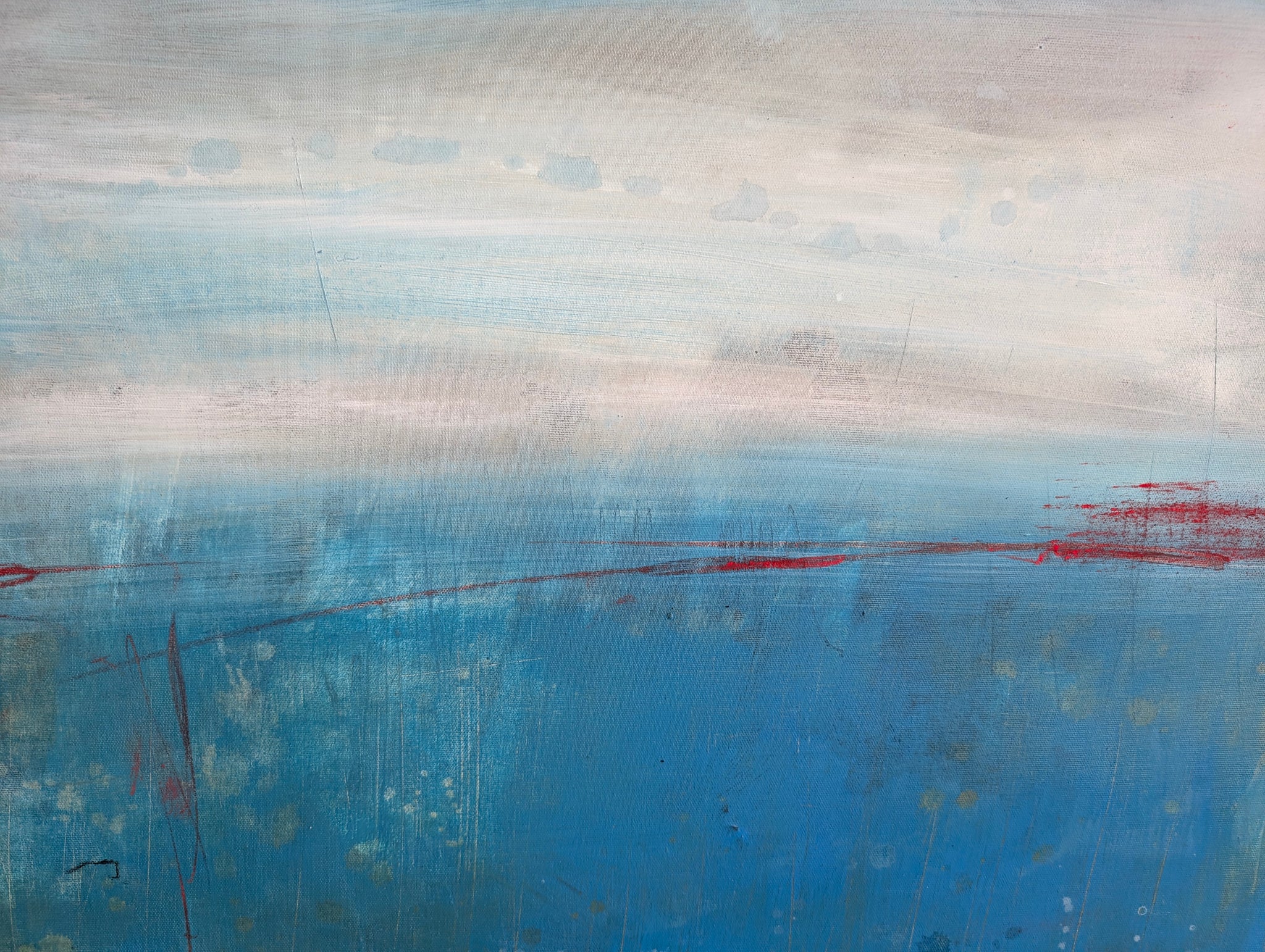 Blaues Bild Horizont der Resonanz – sofort versandbereites Leinwandbild in nan, großes Kunstwerk für moderne Wohnräume