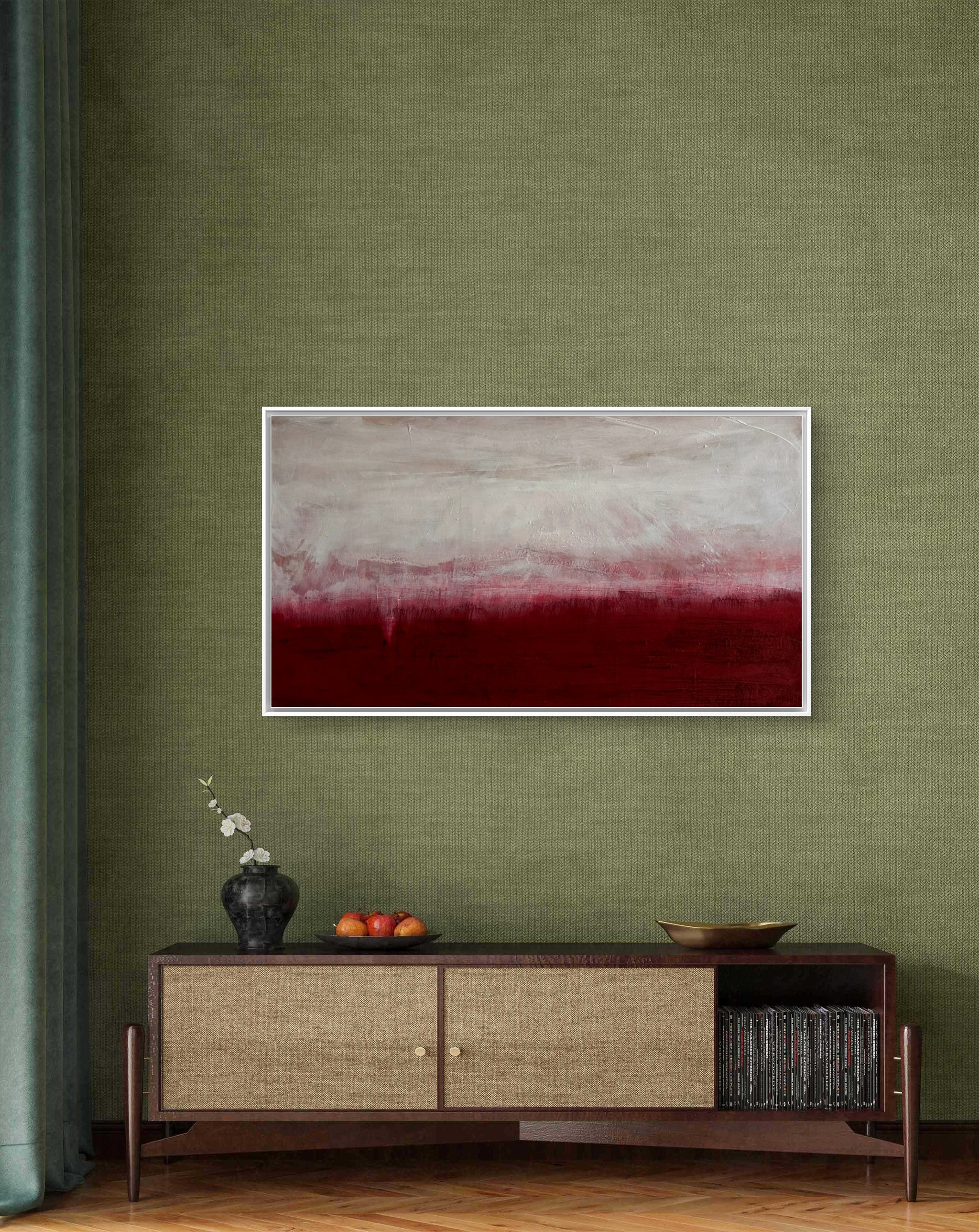 Zwischen Himmel und Erde - Bild Weinrot Weiß – sofort versandbereites Leinwandbild in nan, großes Kunstwerk für moderne Wohnräume