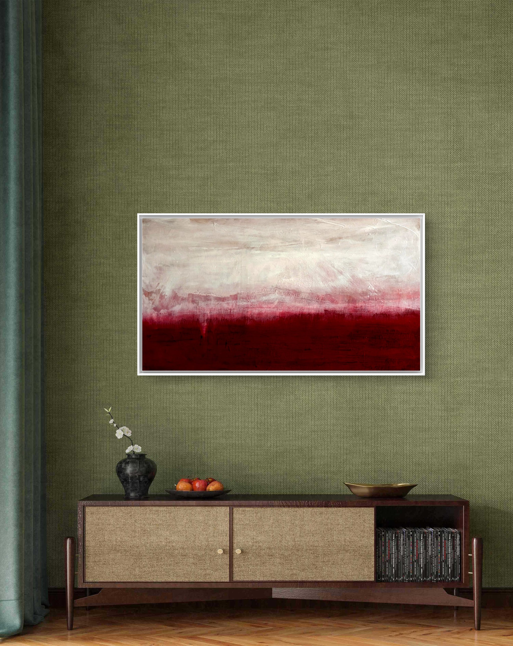 Zwischen Himmel und Erde - Bild Weinrot Weiß – sofort versandbereites Leinwandbild in nan, großes Kunstwerk für moderne Wohnräume