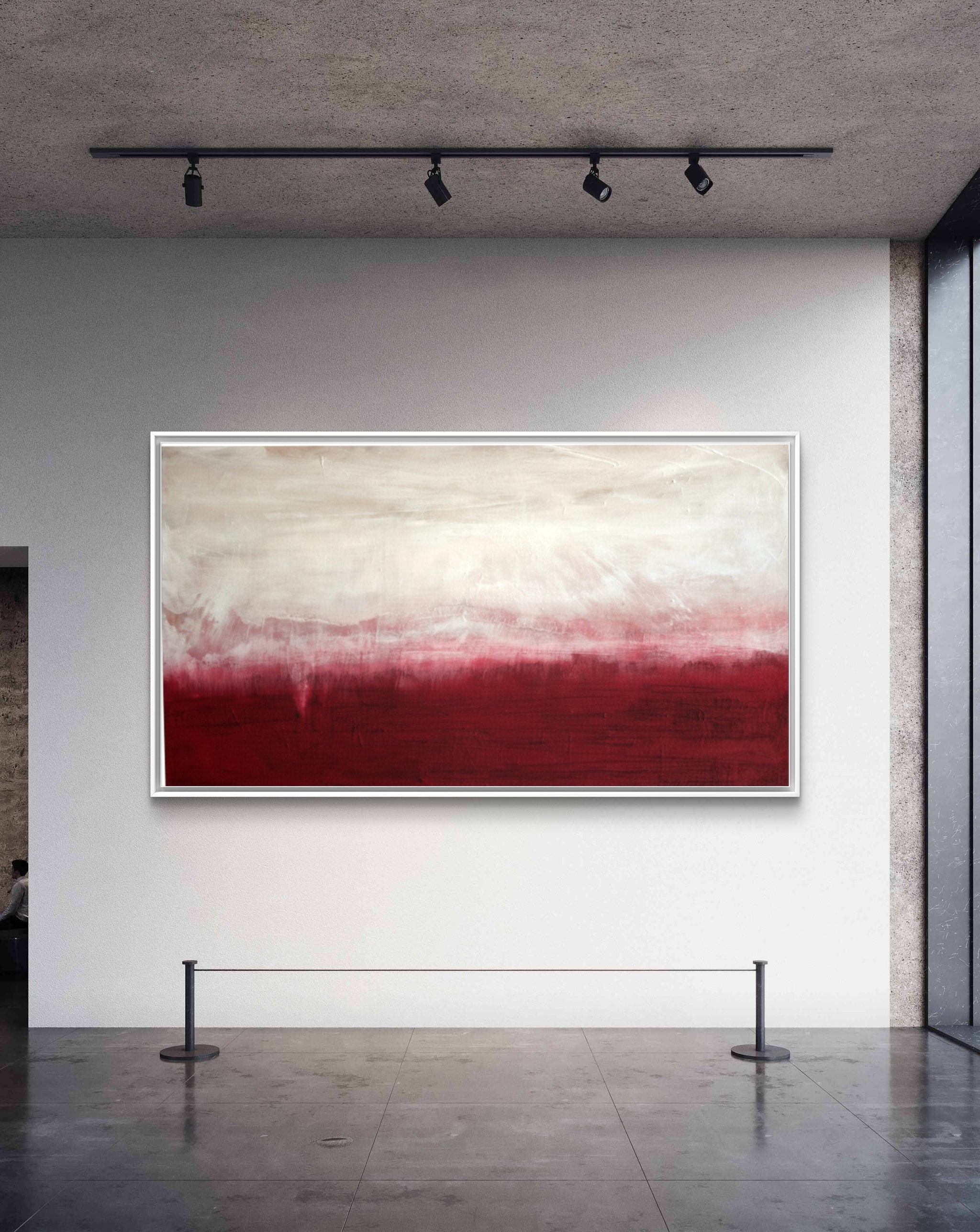 Zwischen Himmel und Erde - Bild Weinrot Weiß nan cm – sofort verfügbares Wandbild in nan, Seitenansicht als Statement Kunst im Esszimmer oder Flur