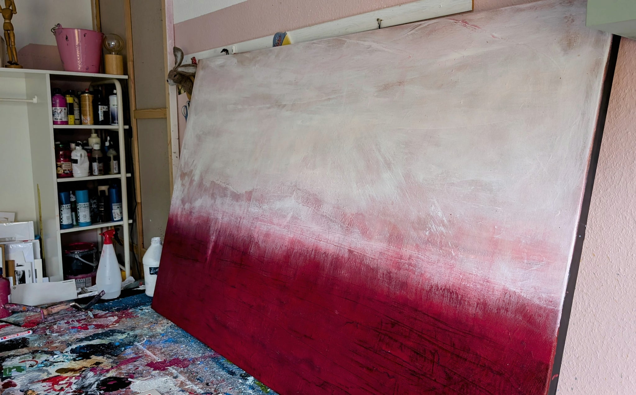 Zwischen Himmel und Erde - Bild Weinrot Weiß – sofort versandbereites Leinwandbild in nan, großes Kunstwerk für moderne Wohnräume