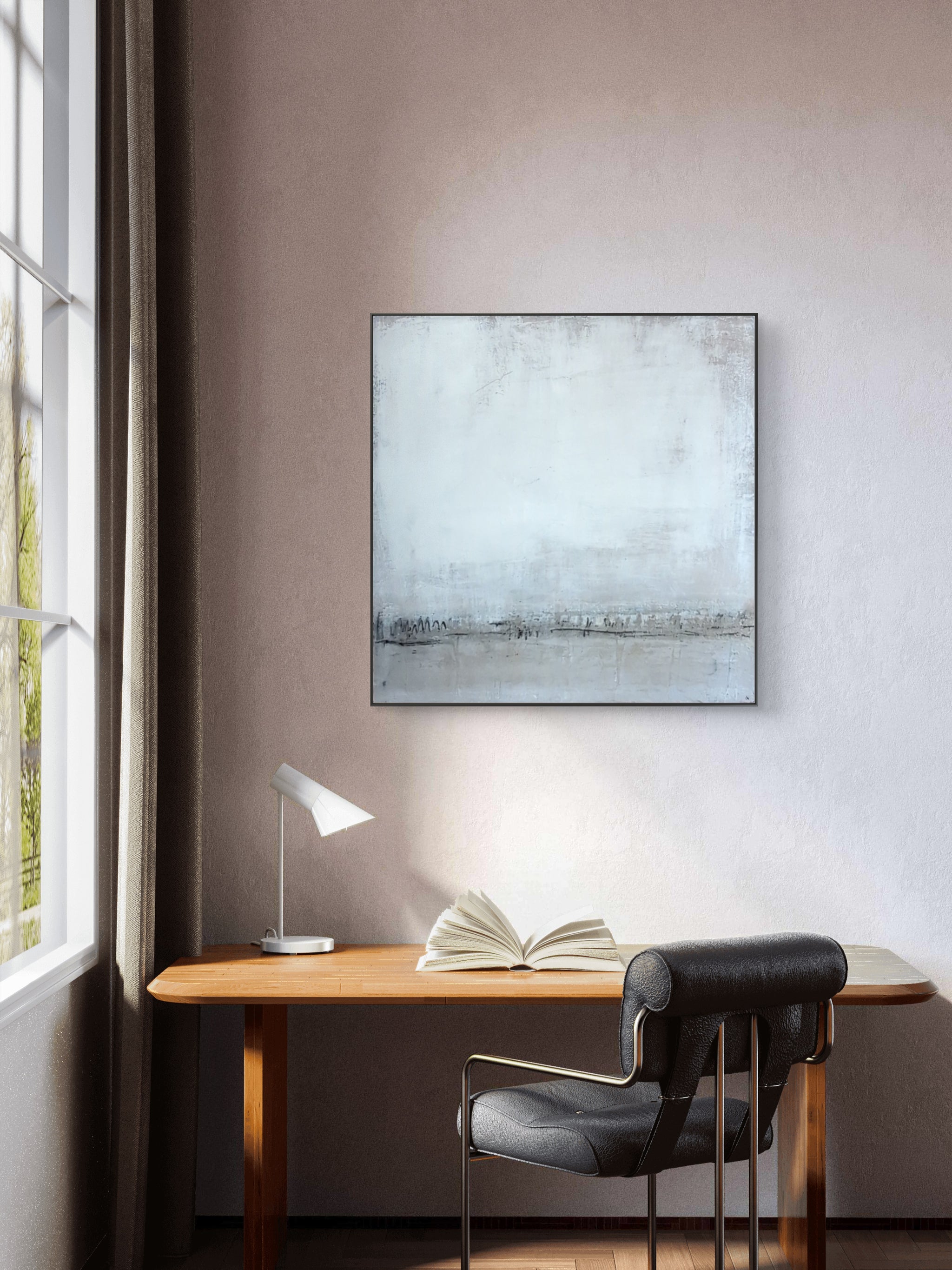 Weißes Strukturbild 100 x 100 cm Einzelstück für Arbeitszimmer