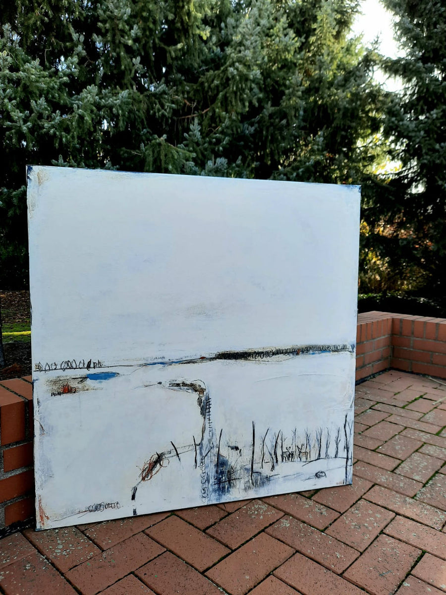 Abstraktes Gemälde Weiß – Rehfamilie – Moderne Kunst für offene Wohnbereiche