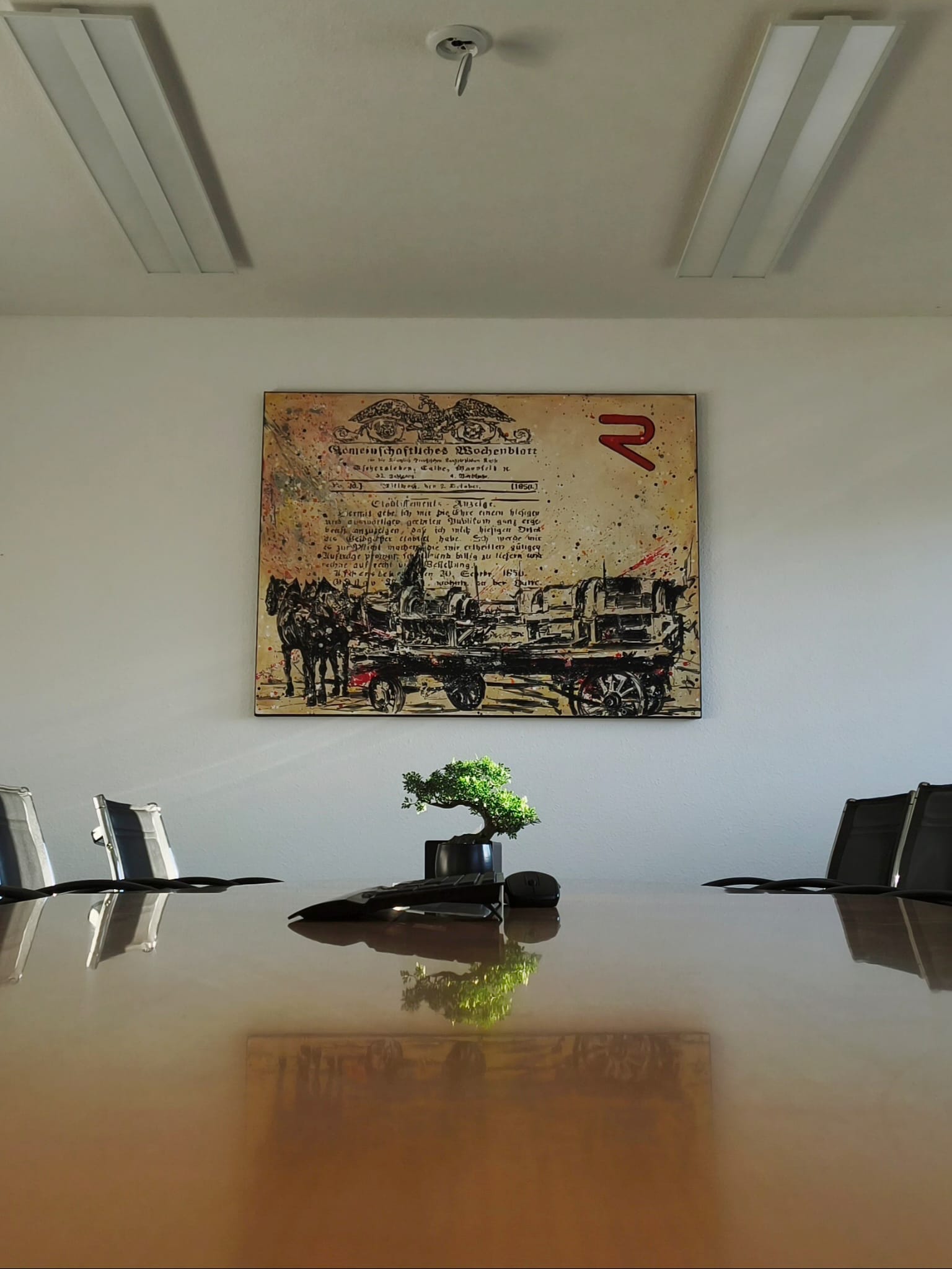 Kunst für Unternehmen individuell persönlich – Großes Gemälde in modernem Wohnzimmer