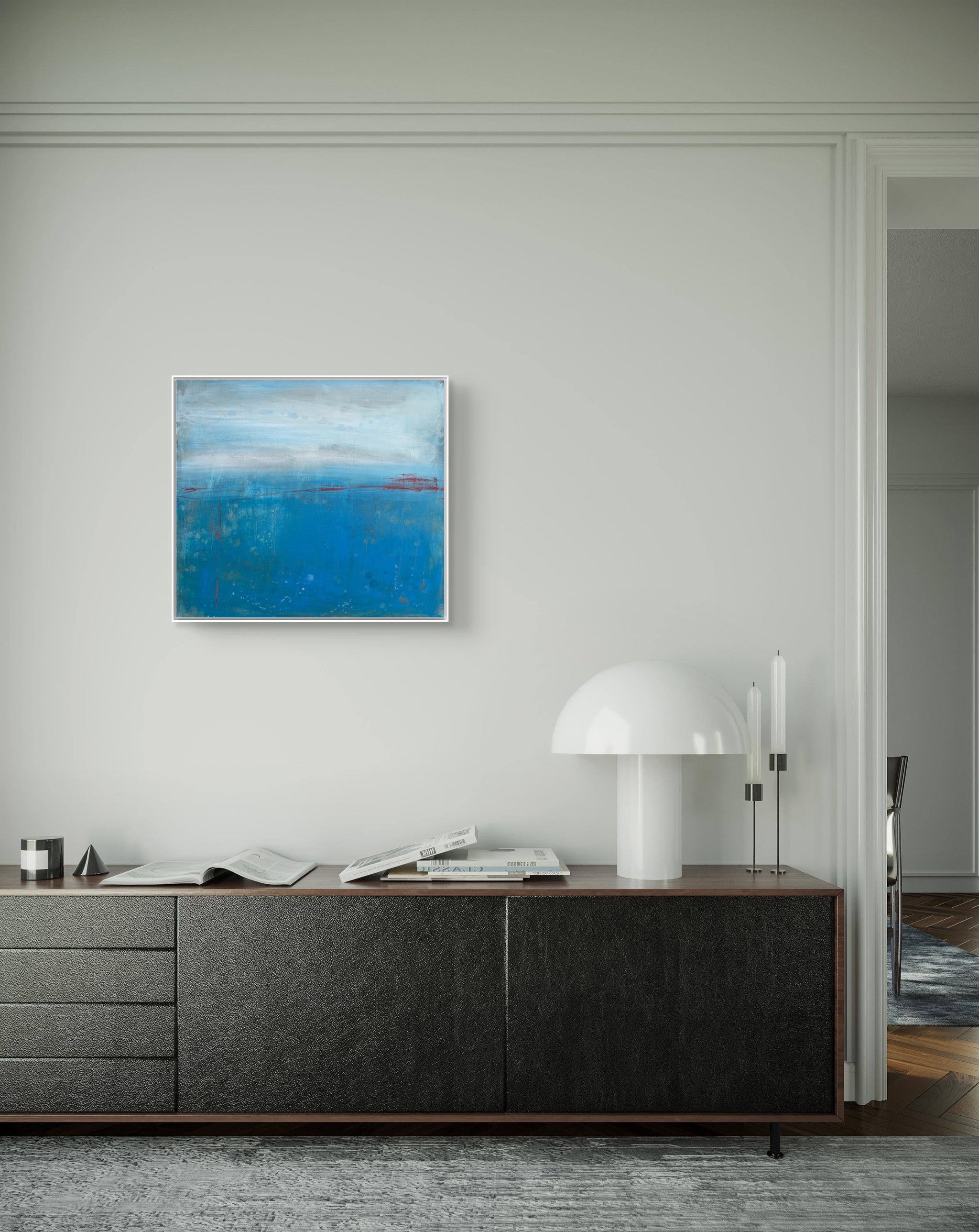 Blaues Bild Horizont der Resonanz – sofort versandbereites Leinwandbild in nan, großes Kunstwerk für moderne Wohnräume