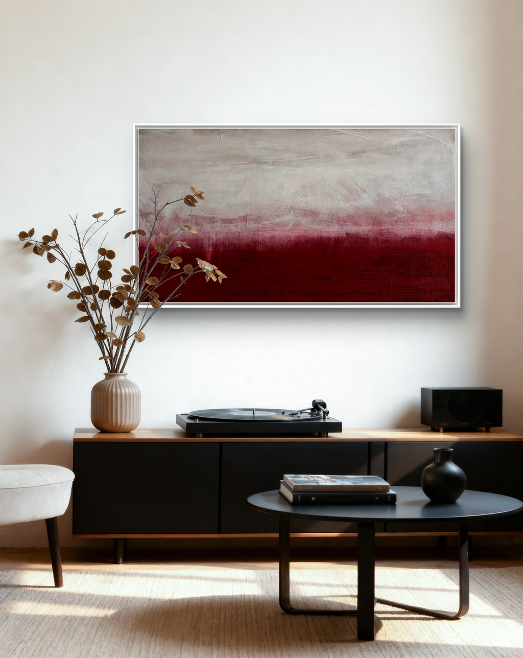 Zwischen Himmel und Erde - Bild Weinrot Weiß