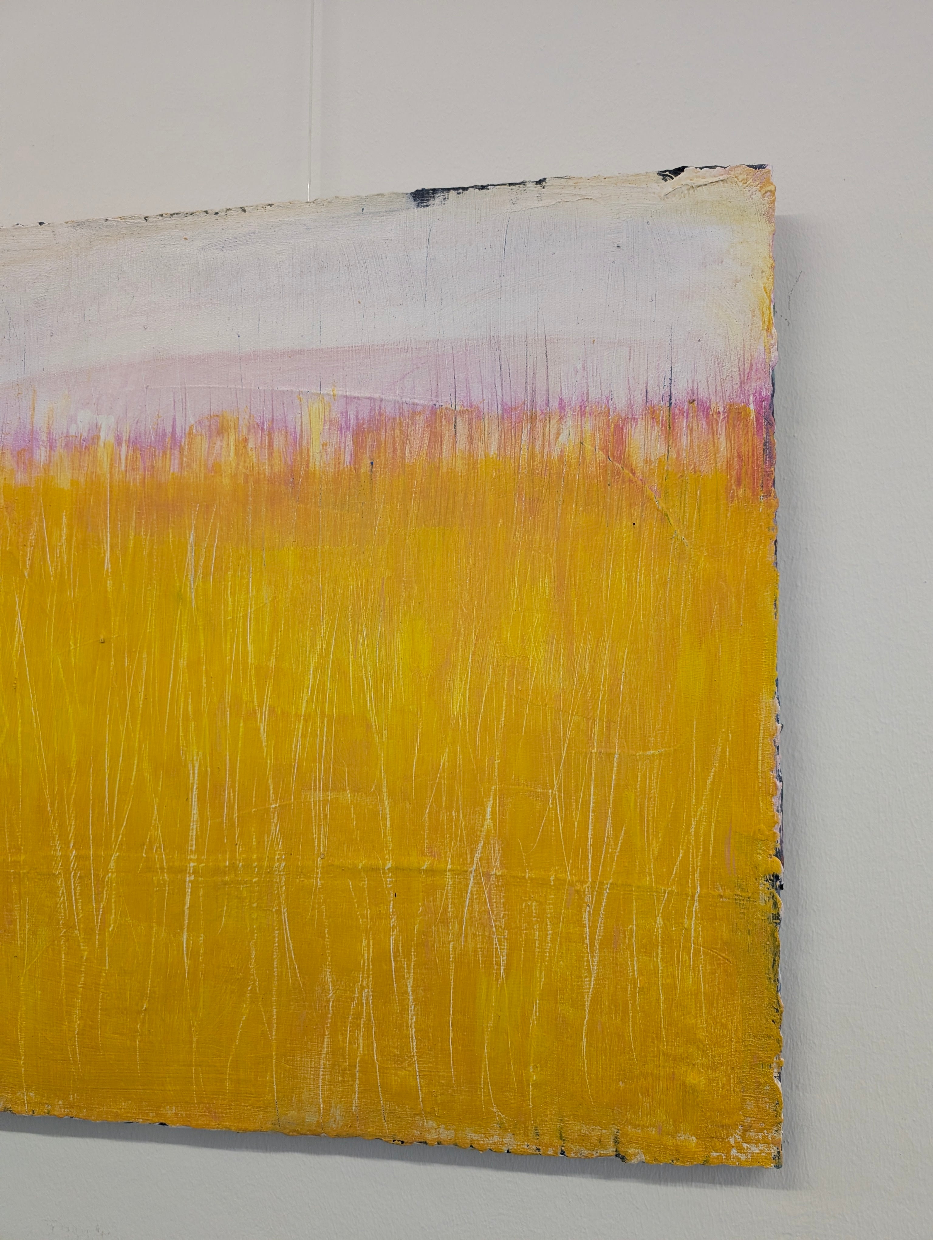 Abstraktes Gemälde Gelb Bild Sommwiese 70 X 70 cm Einzelstück – Abstrakte Wandkunst über Sofa