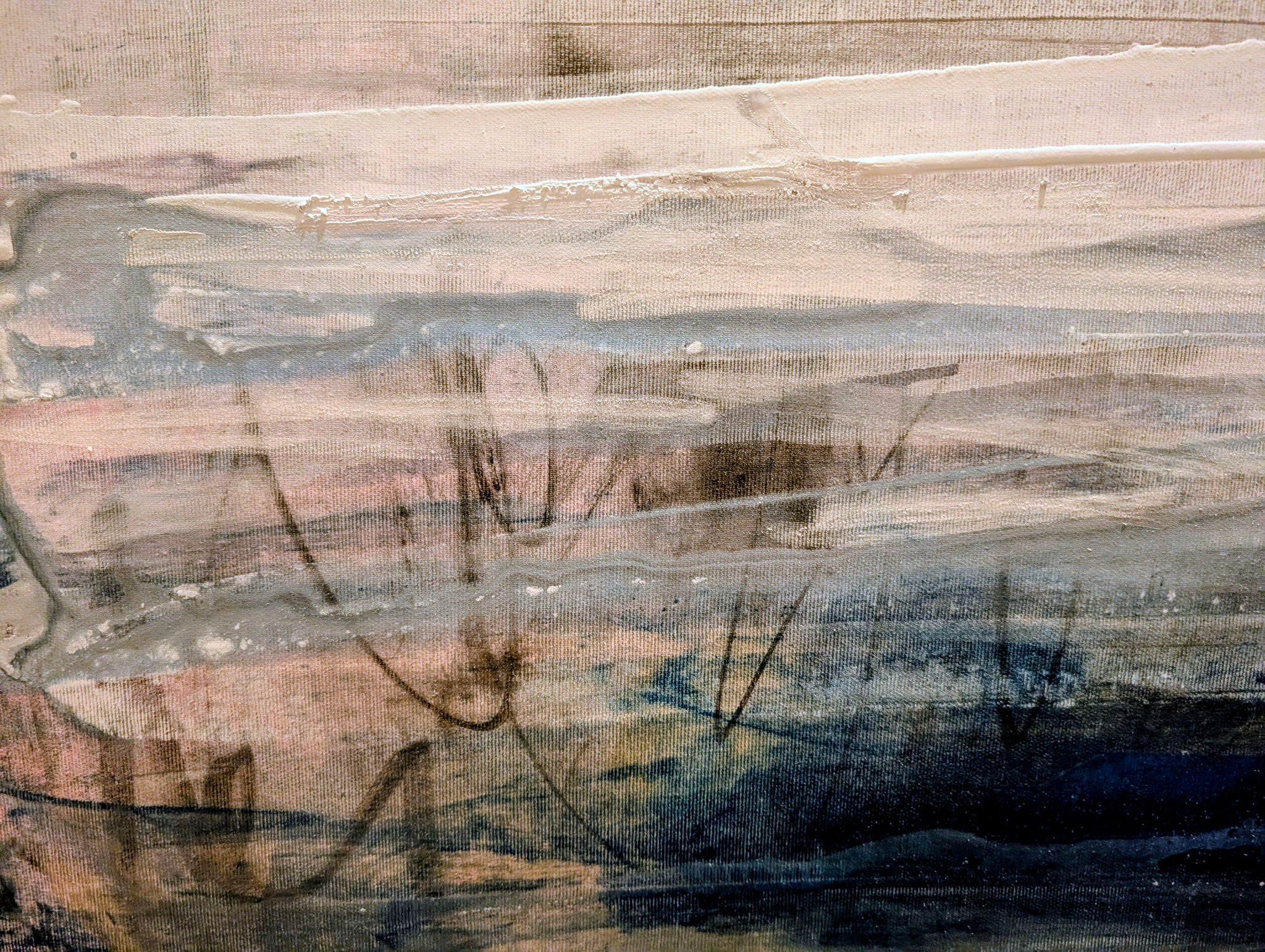 Blau weißes Bild - Gezeitenstille inkl. Schattenfugenrahmen – sofort versandbereites Leinwandbild in nan, großes Kunstwerk für moderne Wohnräume