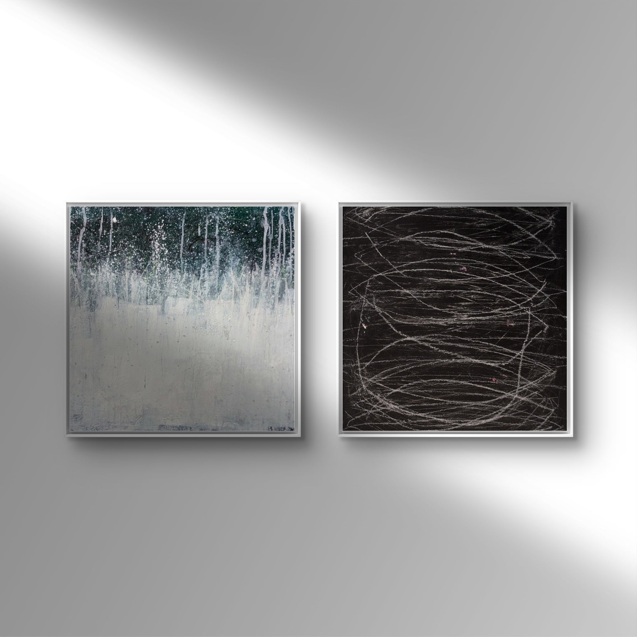 Bilder Duo in grün weiss und schwarz – sofort versandbereites Leinwandbild in nan, großes Kunstwerk für moderne Wohnräume