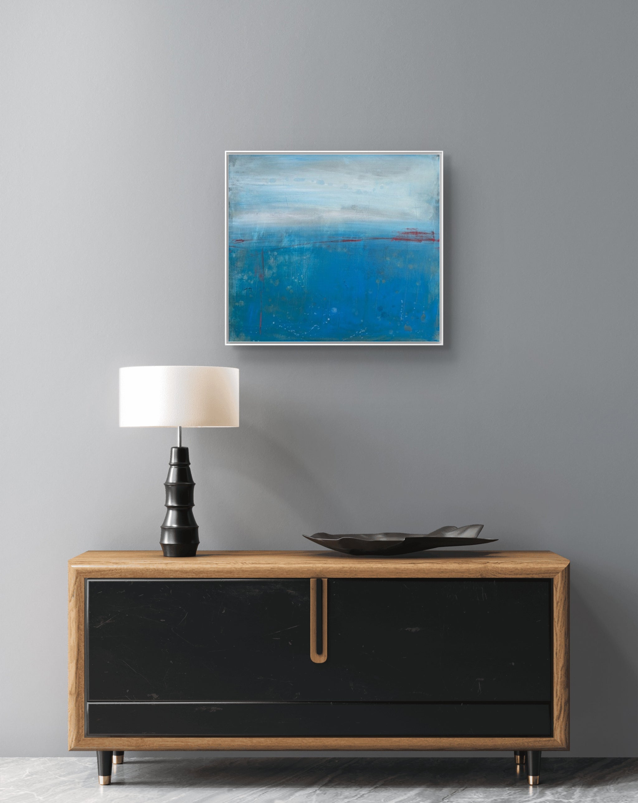 Blaues Bild Horizont der Resonanz – sofort versandbereites Leinwandbild in nan, großes Kunstwerk für moderne Wohnräume