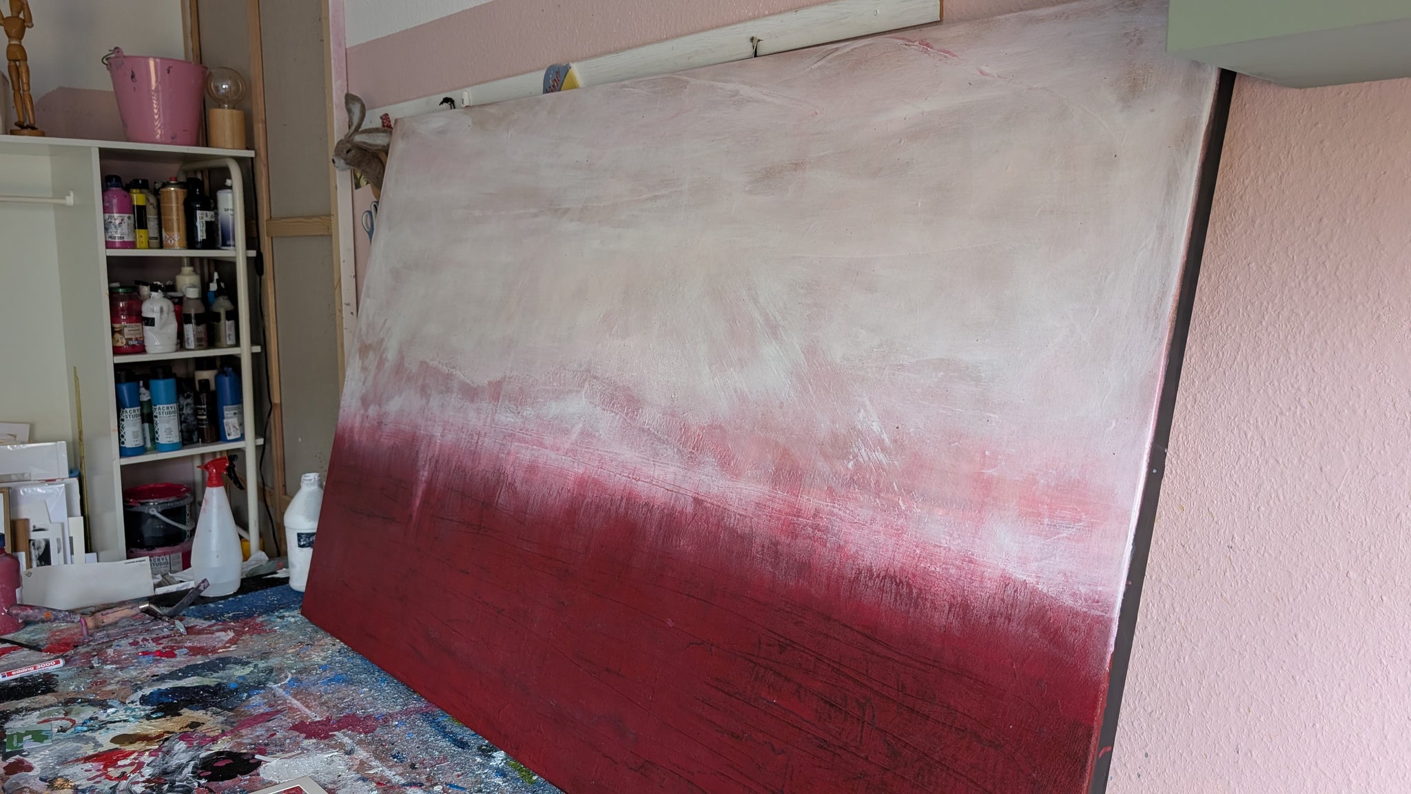 Zwischen Himmel und Erde - Bild Weinrot Weiß – sofort versandbereites Leinwandbild in nan, großes Kunstwerk für moderne Wohnräume