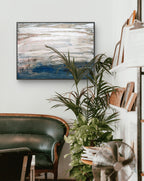 Blau weißes Bild - Gezeitenstille inkl. Schattenfugenrahmen