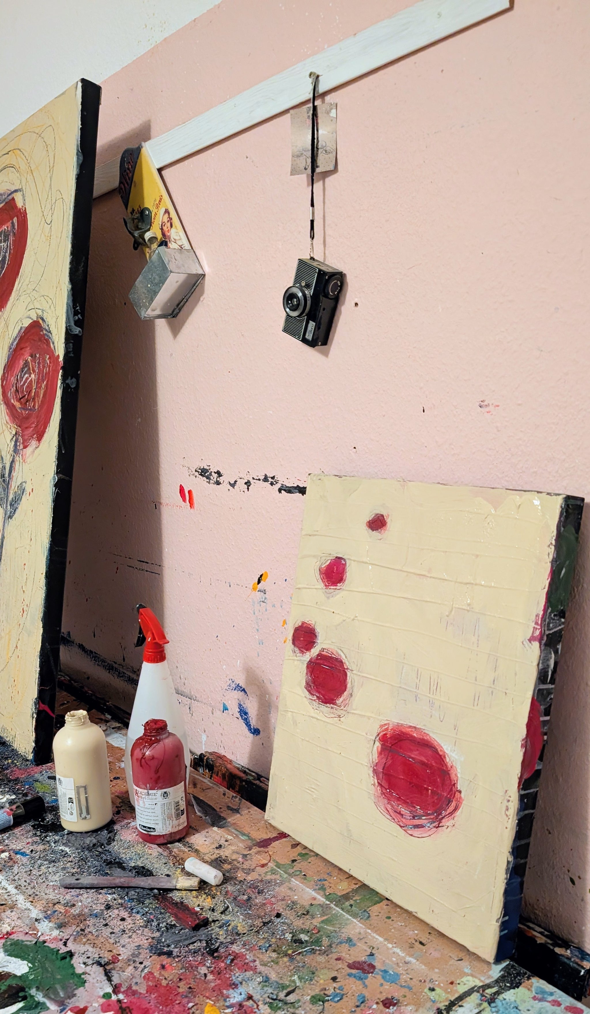 Nachhause kommen - beige rot – sofort versandbereites Leinwandbild in nan, großes Kunstwerk für moderne Wohnräume