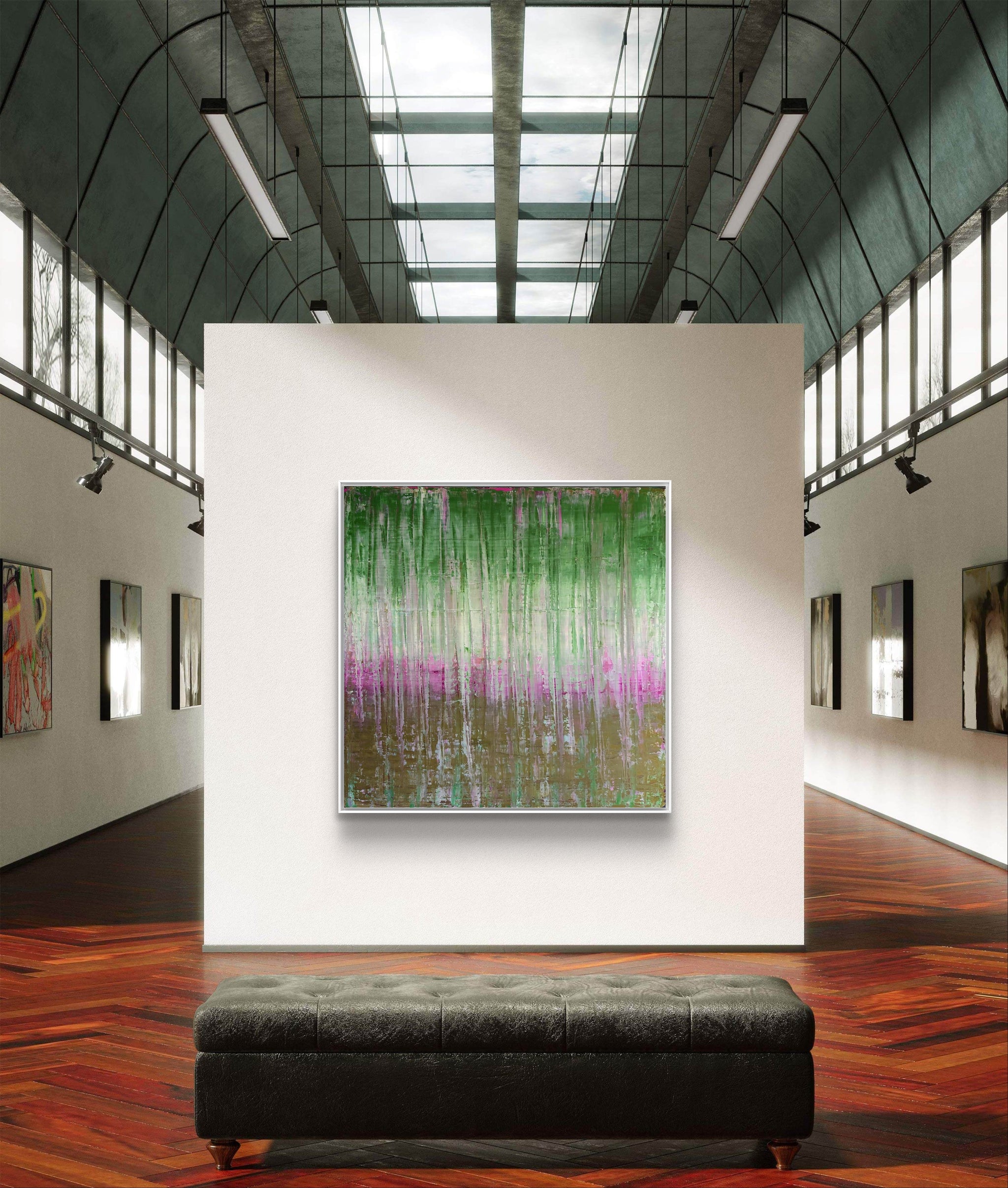 Waldbaden grünes xxl Bild – sofort versandbereites Leinwandbild in nan, großes Kunstwerk für moderne Wohnräume
