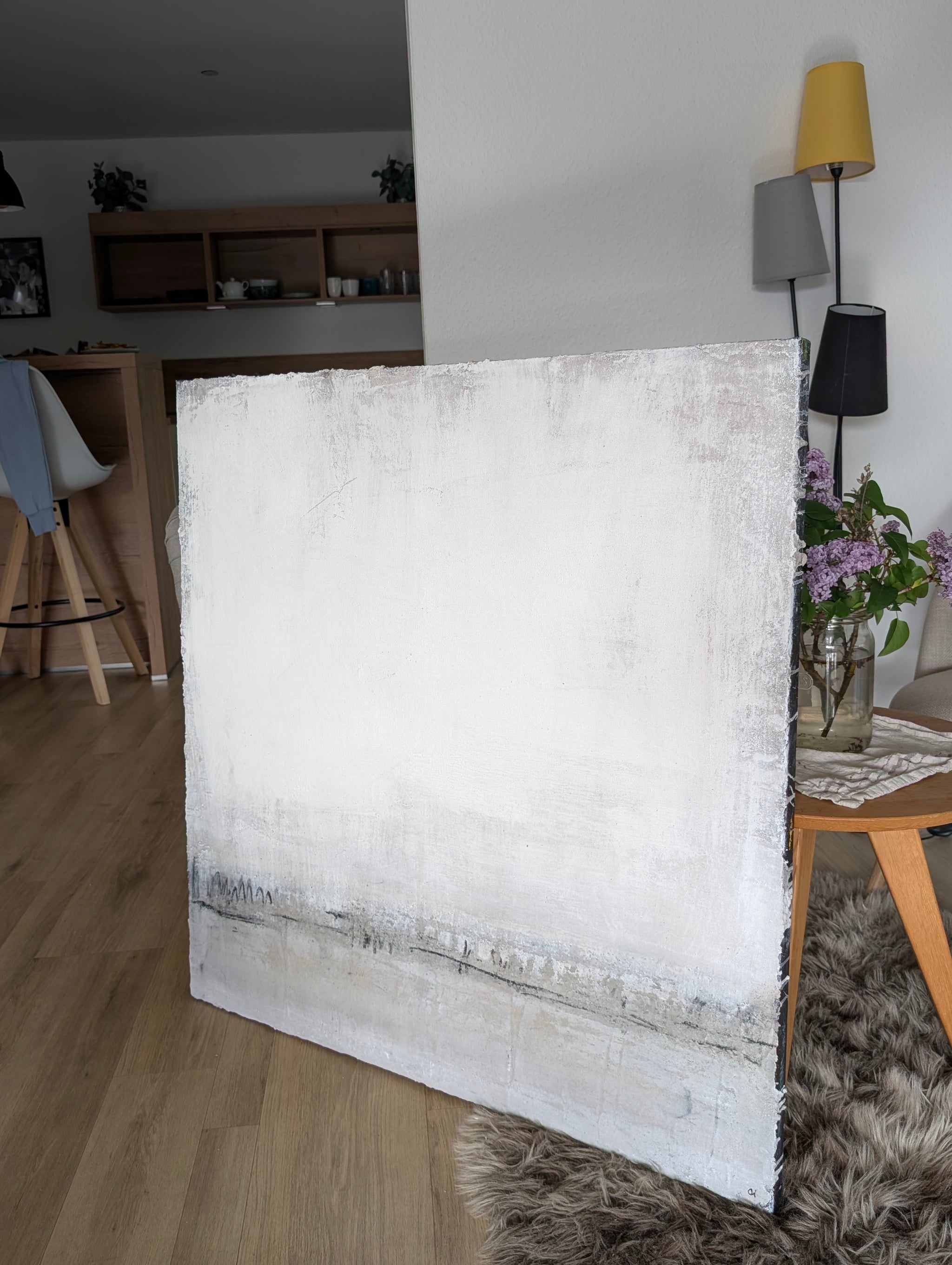 Weißes Strukturbild 100 x 100 cm Einzelstück für Arbeitszimmer