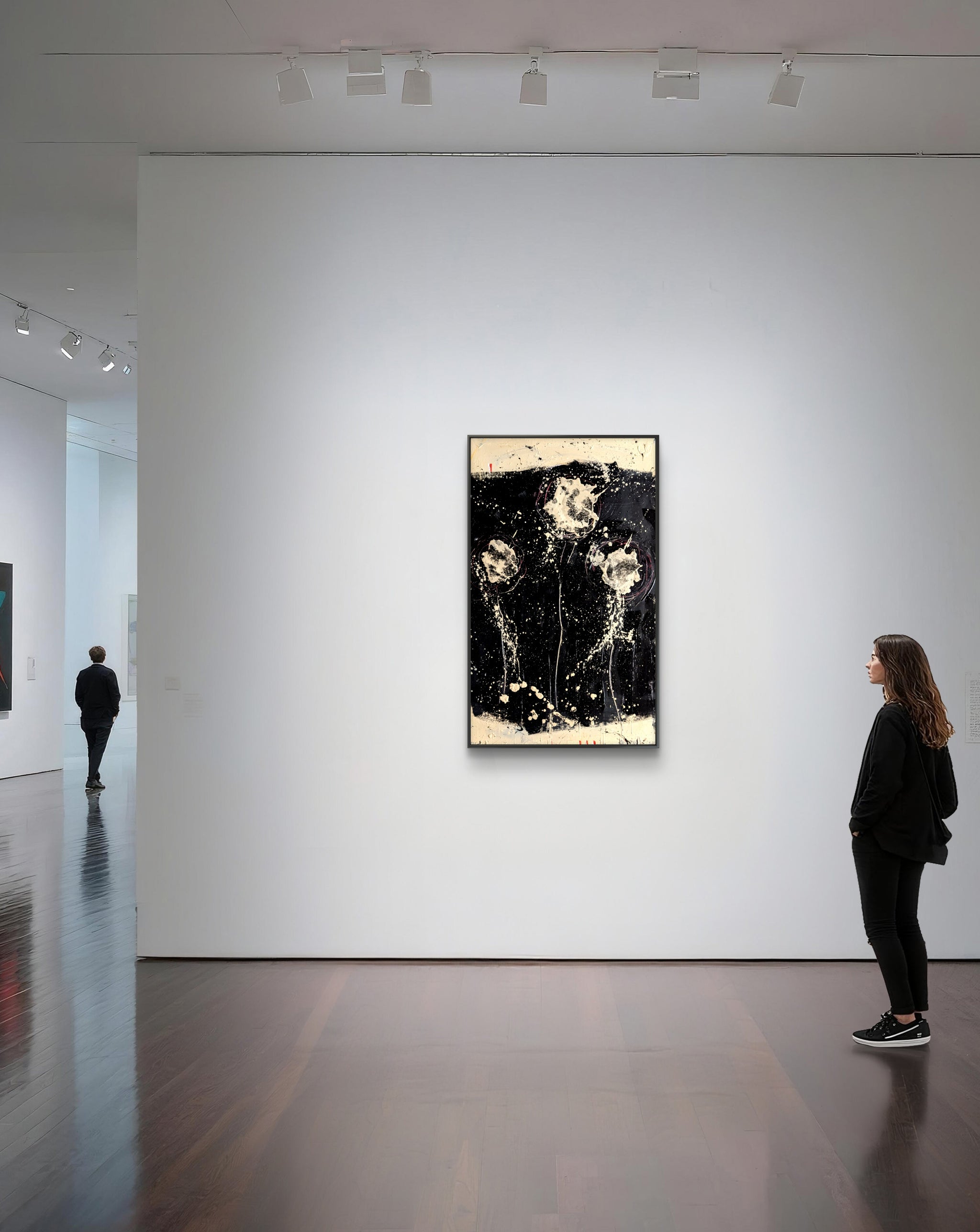 Schwarz Beige - Blütensinfonie – sofort versandbereites Leinwandbild in nan, großes Kunstwerk für moderne Wohnräume