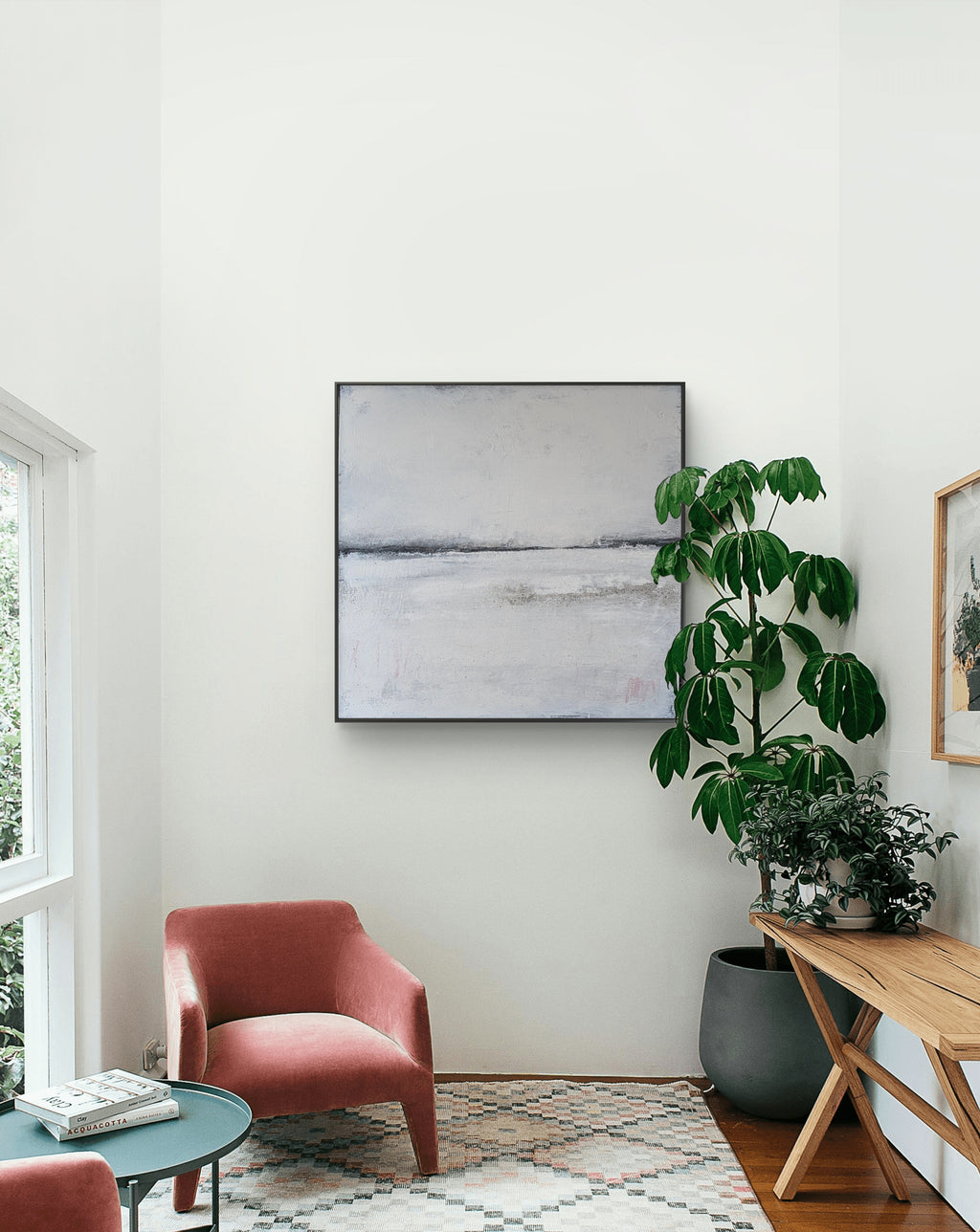 Abstraktes Gemälde – 100 x 100 cm Landgang weiß