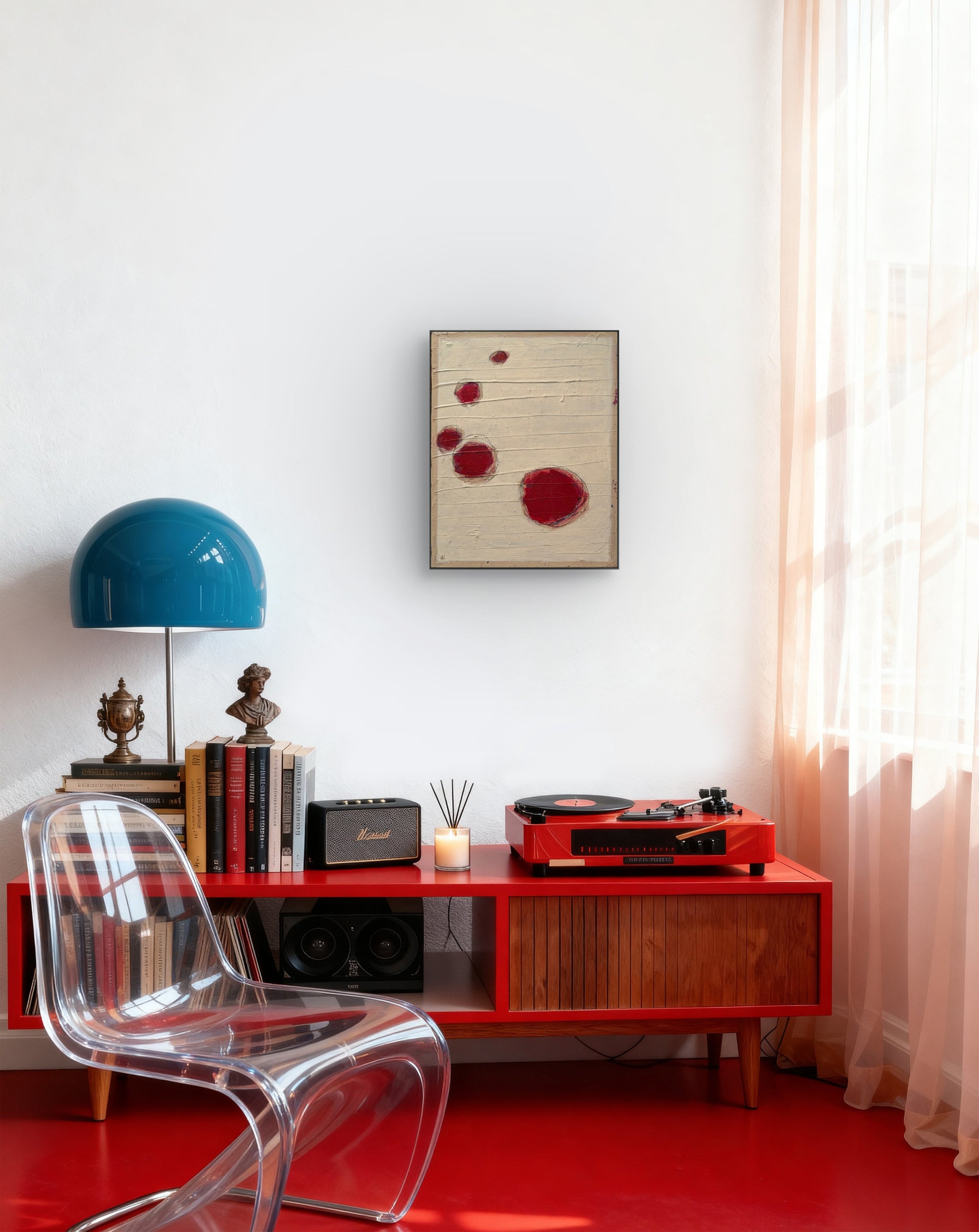 Nachhause kommen - beige rot nan cm – sofort verfügbares Wandbild in nan, Seitenansicht als Statement Kunst im Esszimmer oder Flur