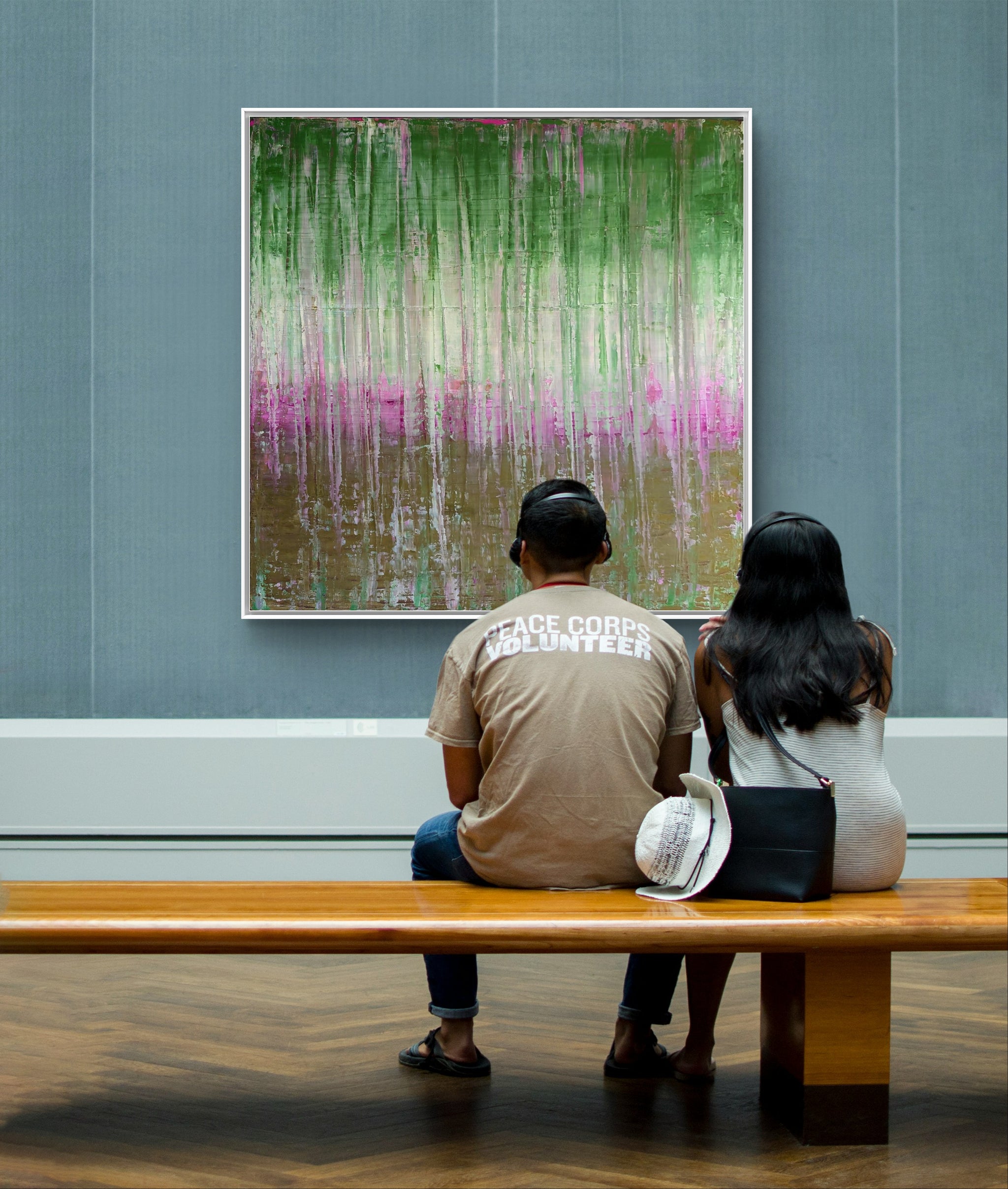 Waldbaden grünes xxl Bild – sofort versandbereites Leinwandbild in nan, großes Kunstwerk für moderne Wohnräume