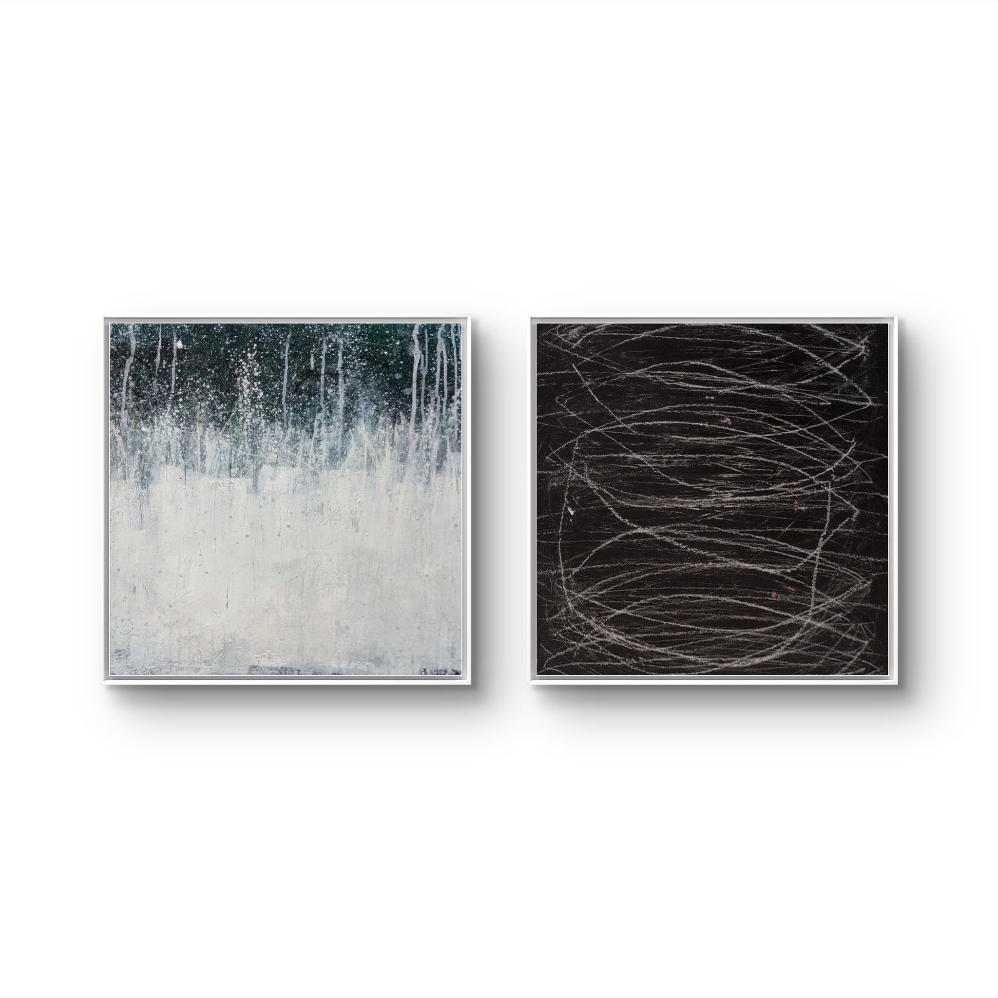 Bilder Duo in grün weiss und schwarz – sofort versandbereites Leinwandbild in nan, großes Kunstwerk für moderne Wohnräume