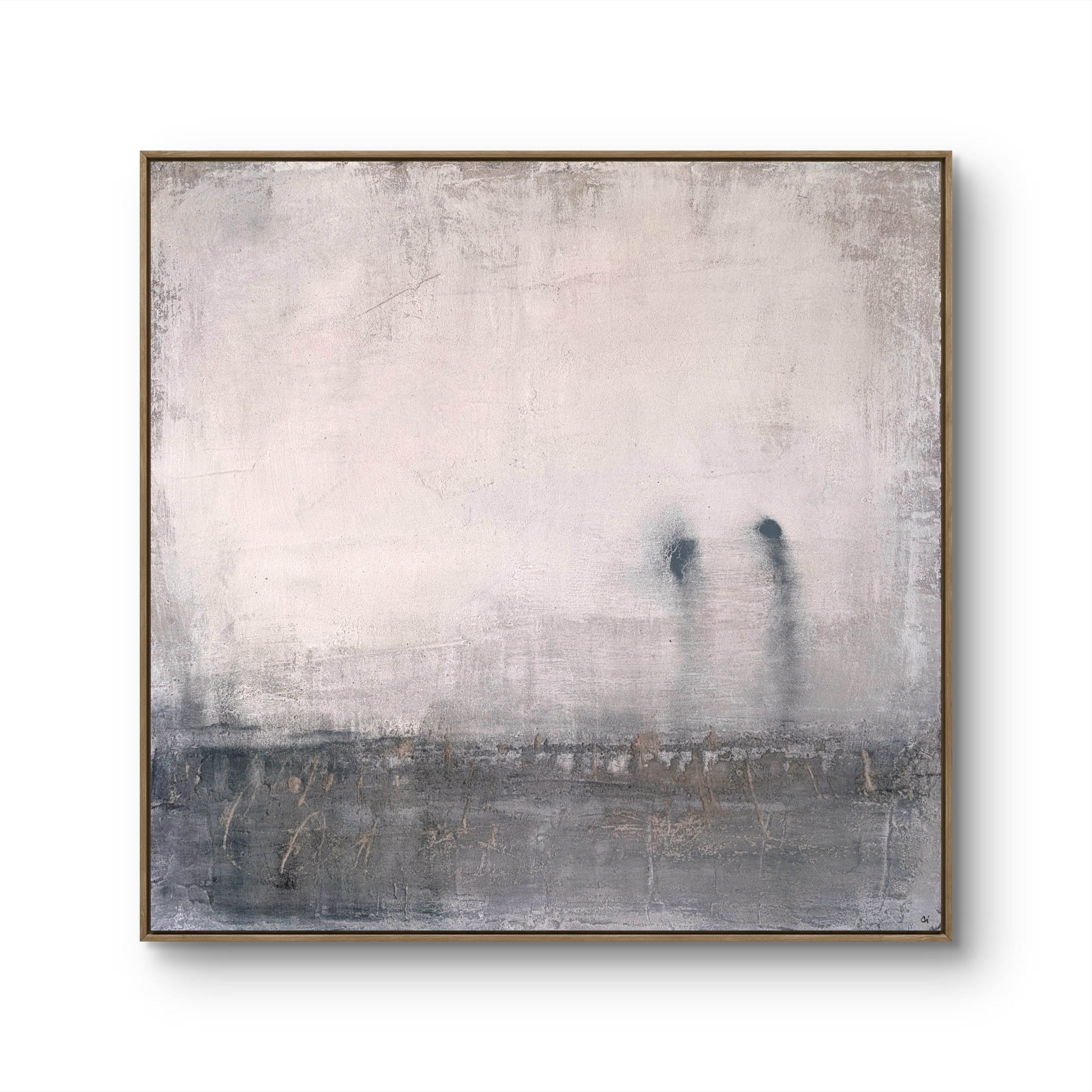 Weiß graues Bild – Abstrakte Wandkunst über Sofa