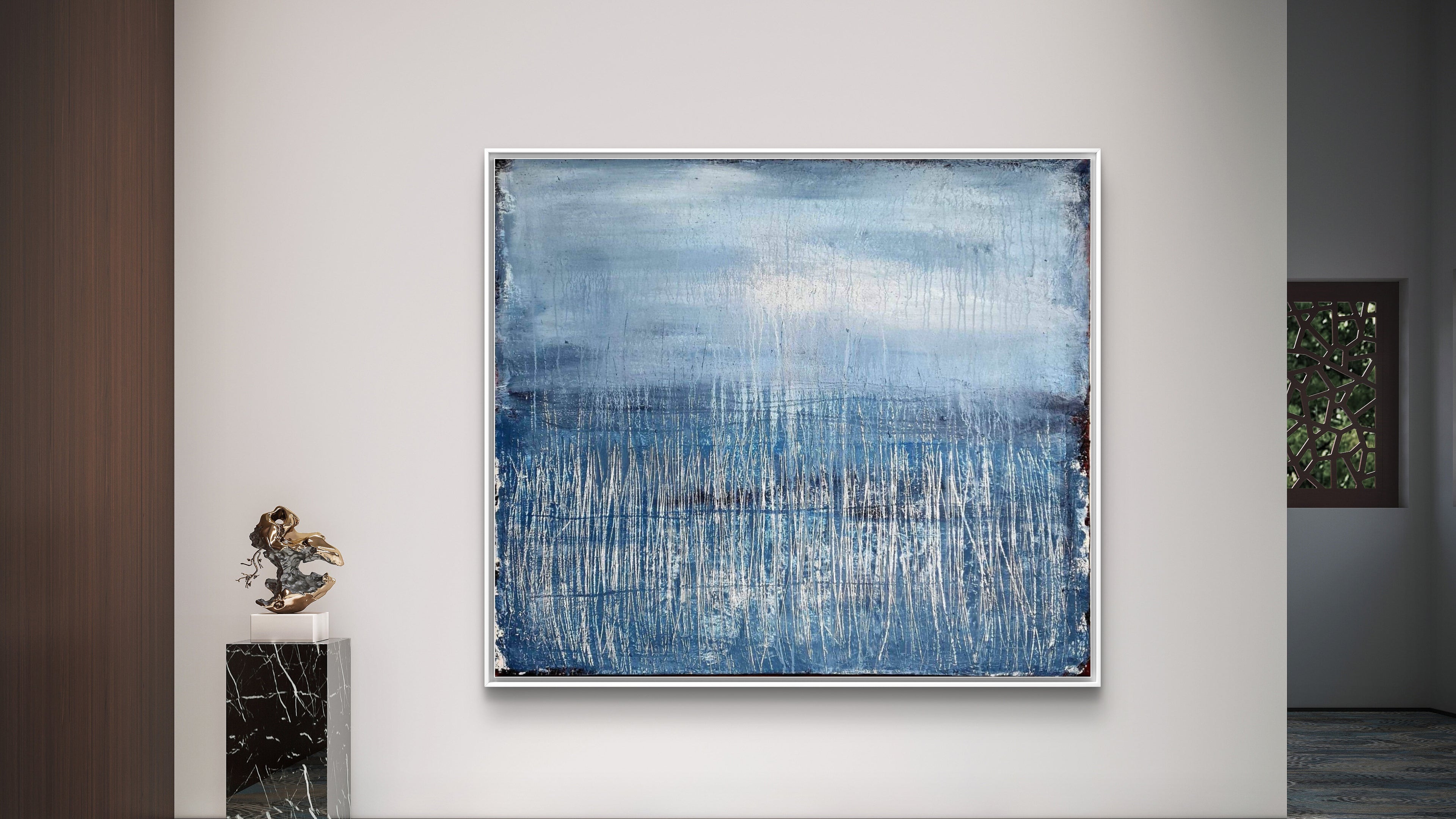 Abstraktes blaues Gemälde – Winterplatz – Individuelles Wandbild für modernes Wohnen