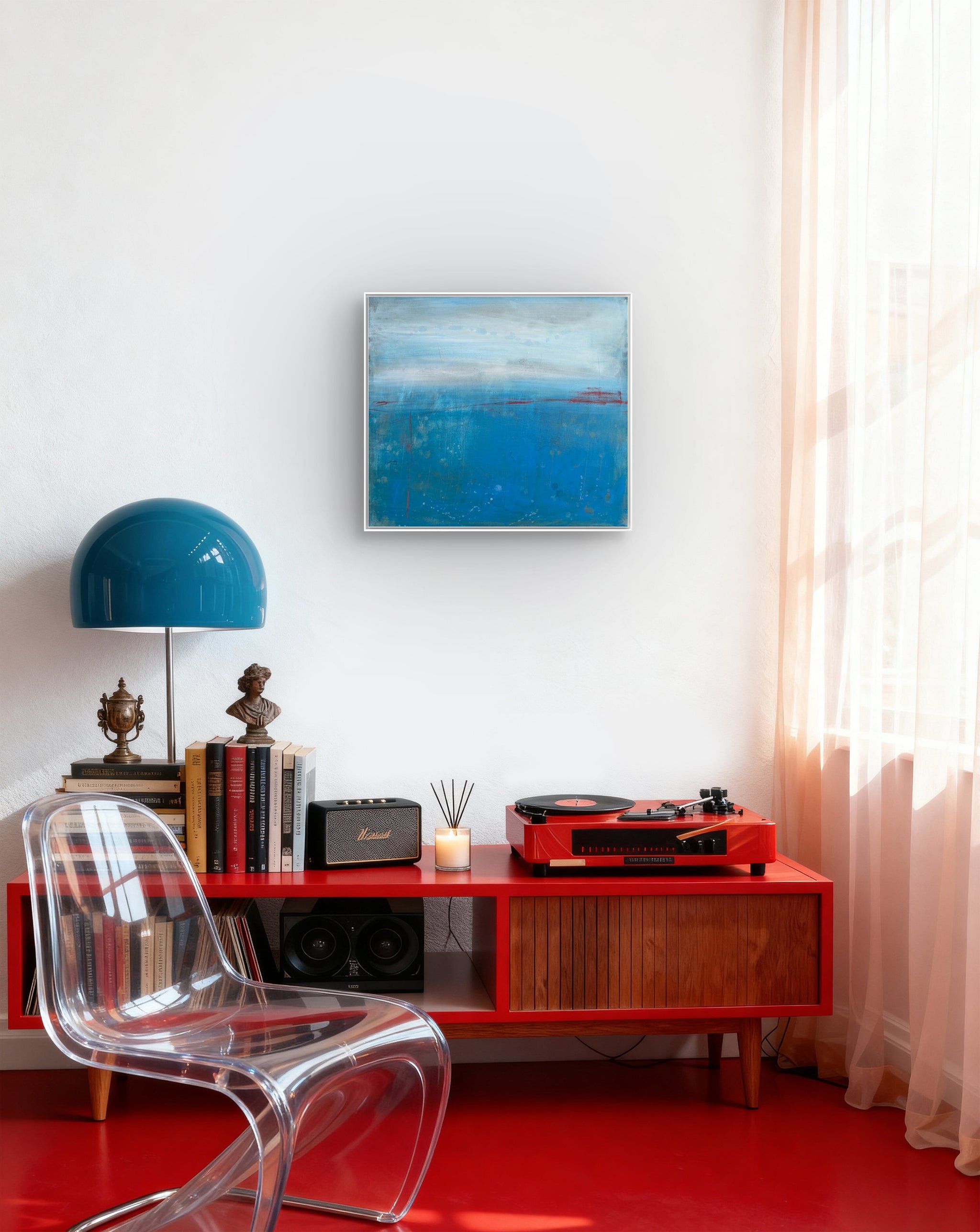 Blaues Bild Horizont der Resonanz – sofort versandbereites Leinwandbild in nan, großes Kunstwerk für moderne Wohnräume