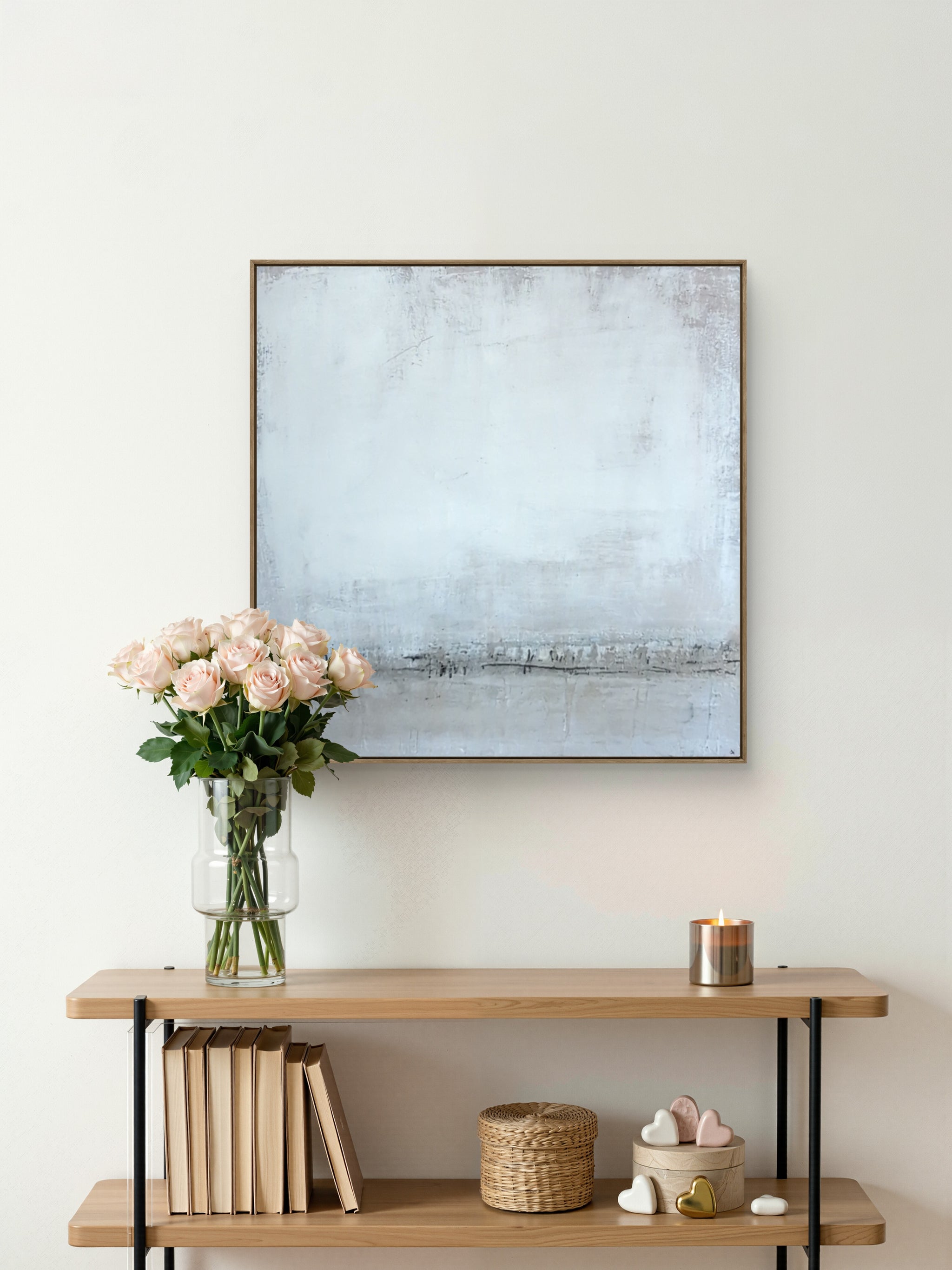 Weißes Strukturbild 100 x 100 cm Einzelstück für Arbeitszimmer