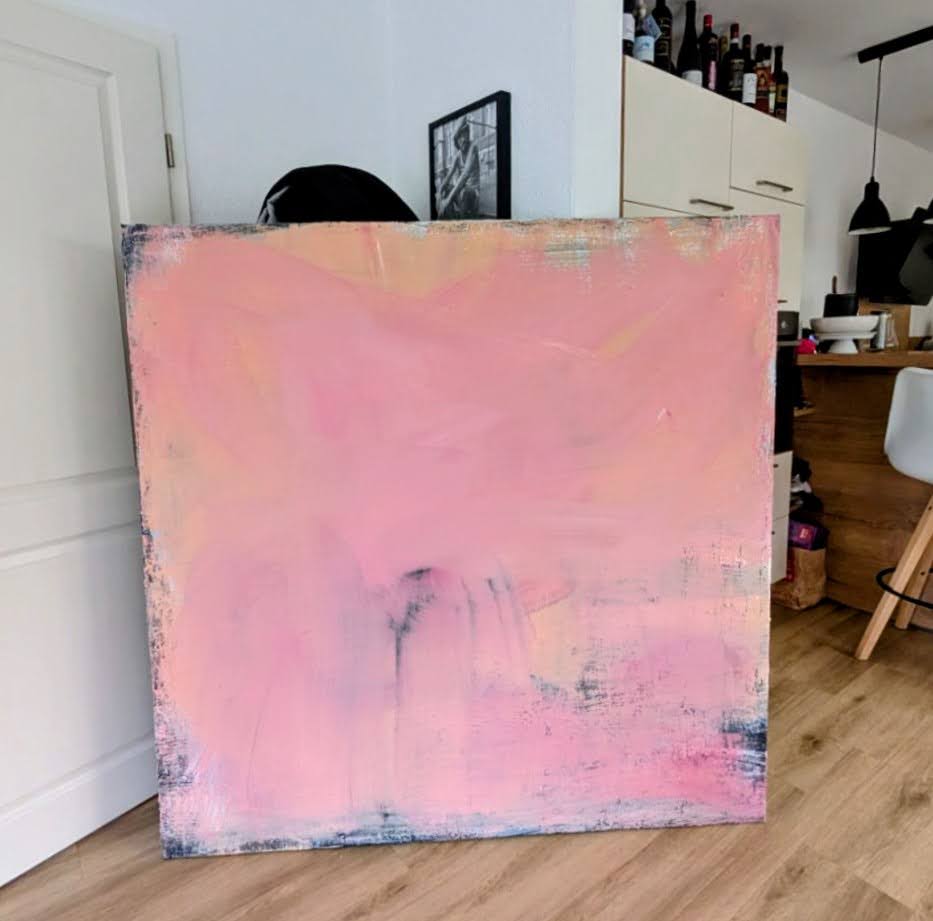 Rosa Brise – Exklusives Unikat mit – Abstrakte Wandkunst über Sofa