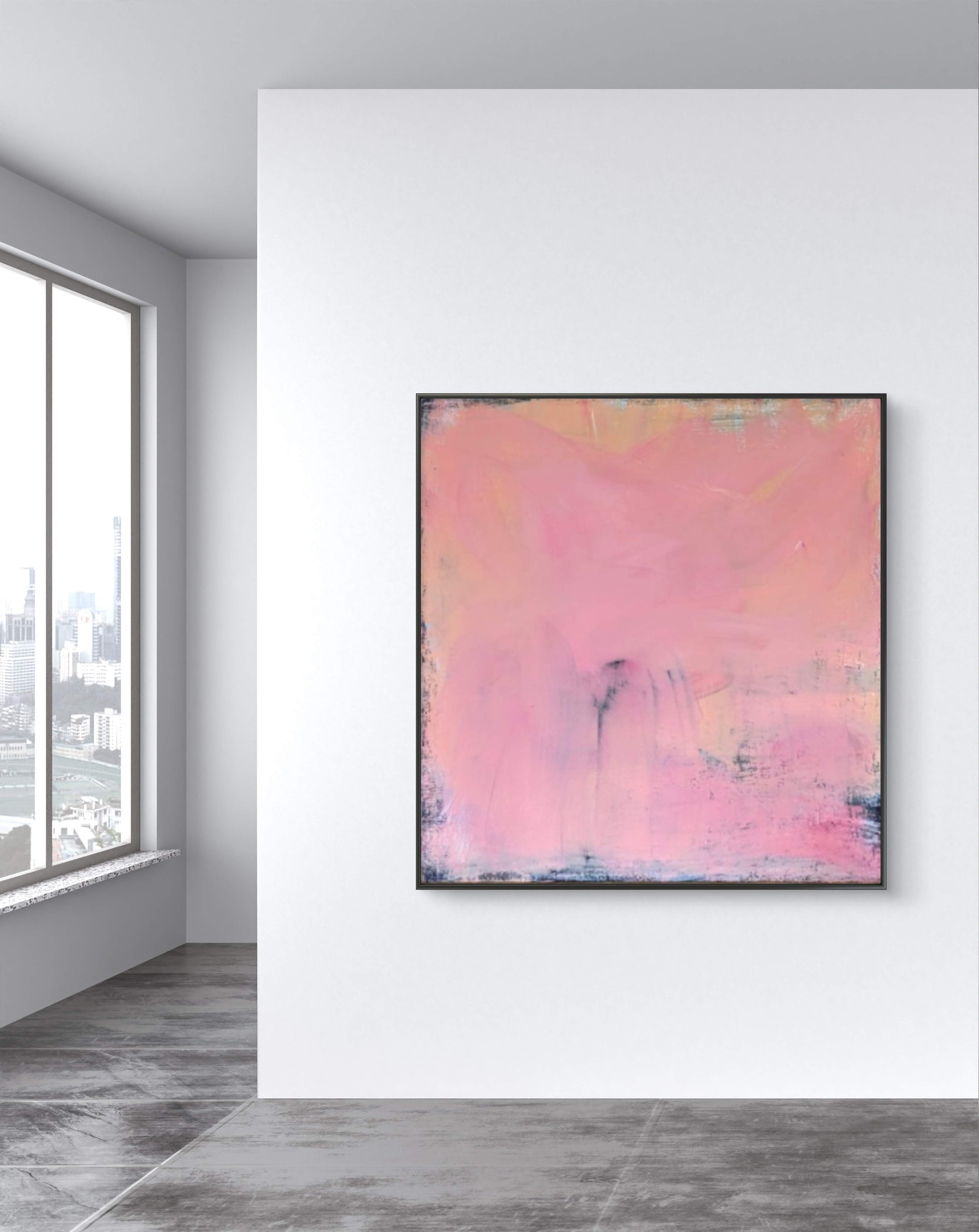 Rosa Brise – Exklusives Unikat mit – Abstrakte Wandkunst über Sofa