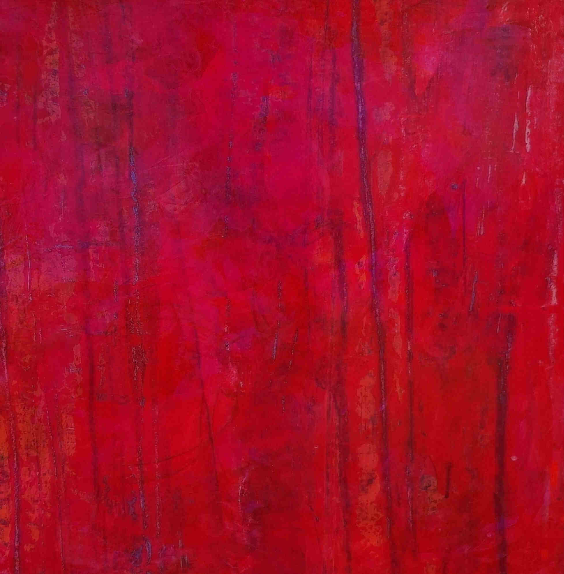 Das Bilderset „Stärke“ von Conny Wachsmann, Künstlerin, bietet eine abstrakte Struktur in verschiedenen Rottönen mit Purpurakzent und subtilen vertikalen Streifen – perfekt für individuelle Wandgestaltung mit lebendigem, dynamischem Effekt.