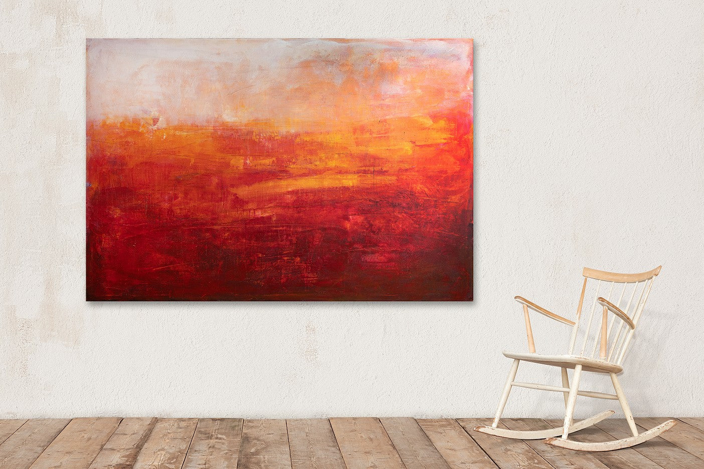 Abstraktes rotes Bild für Loft – Freies Spiel 200x135cm – Loft Einzelstück Verfügbar – Großes Gemälde in modernem Wohnzimmer