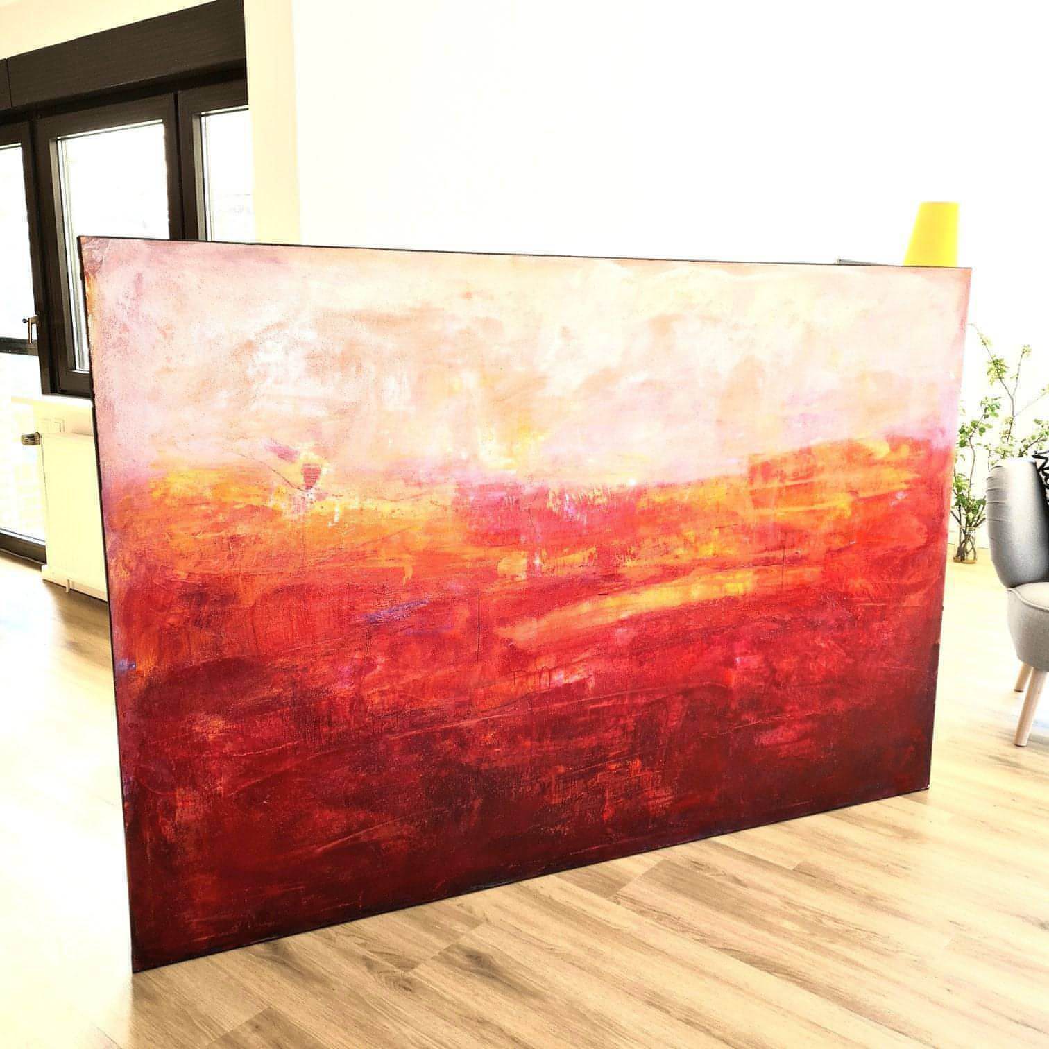 Abstraktes Gemälde für Loft – Freies Spiel 200x135cm – Loft Einzelstück Verfügbar – Großes Gemälde in modernem Wohnzimmer
