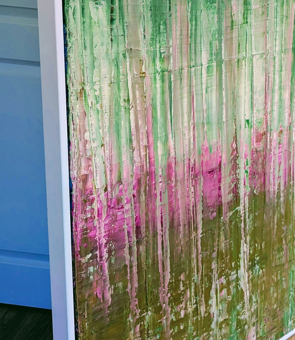 Waldbaden grünes xxl Bild – sofort versandbereites Leinwandbild in nan, großes Kunstwerk für moderne Wohnräume