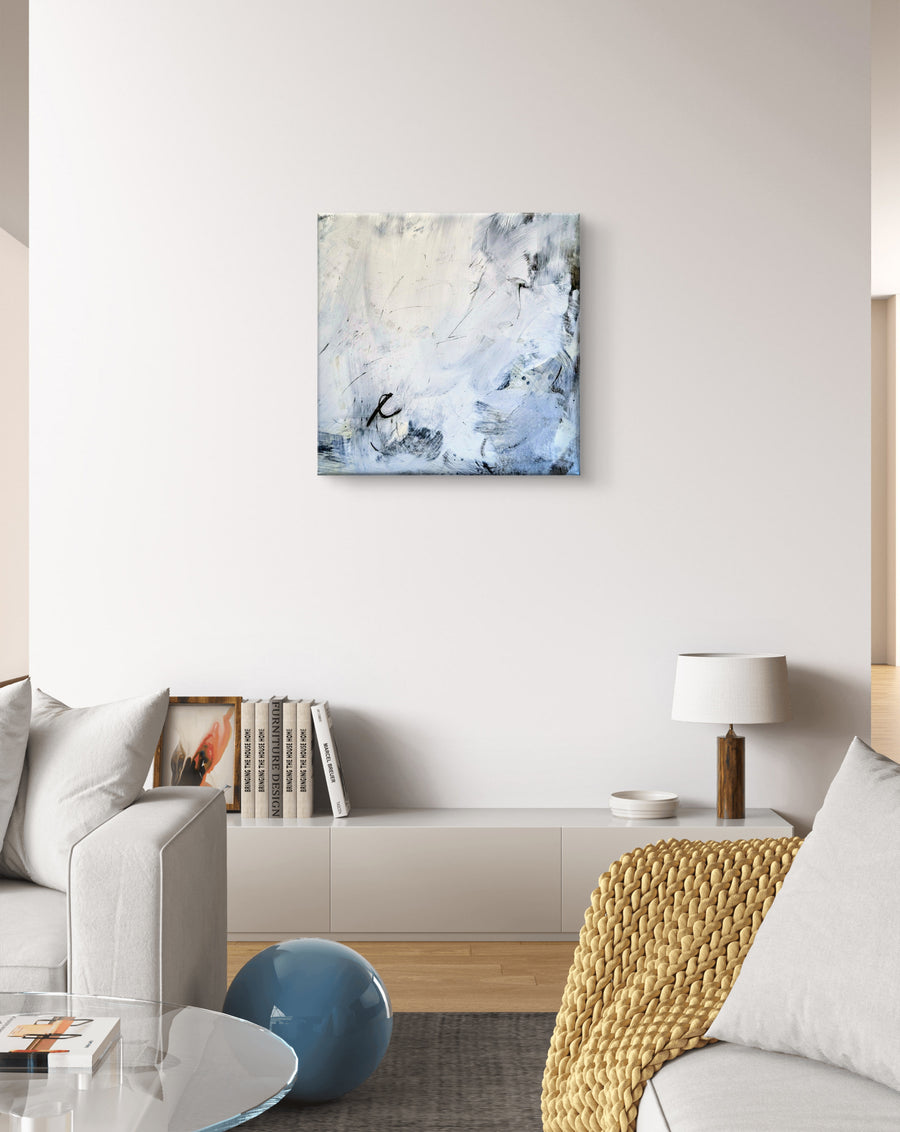 Abstraktes Gemälde Weiß – Nebelreiter Ii Schwarz-weiß 60 X 60 Cm Schlafzimmer Einzelstück – Abstrakte Wandkunst über Sofa