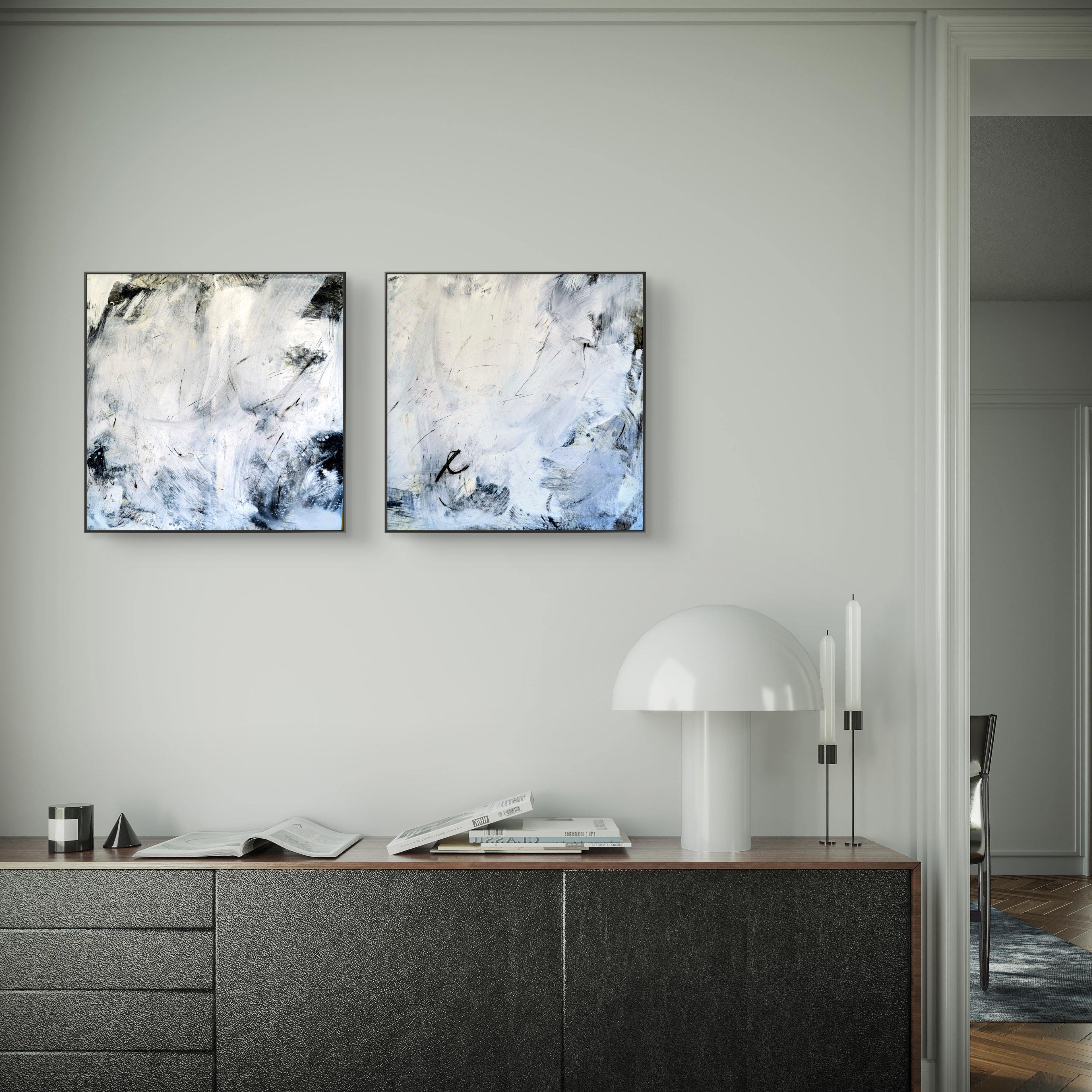 schwarzweiß Bild - Nebelreiter & Schattenklang I – sofort versandbereites Leinwandbild in nan, großes Kunstwerk für moderne Wohnräume