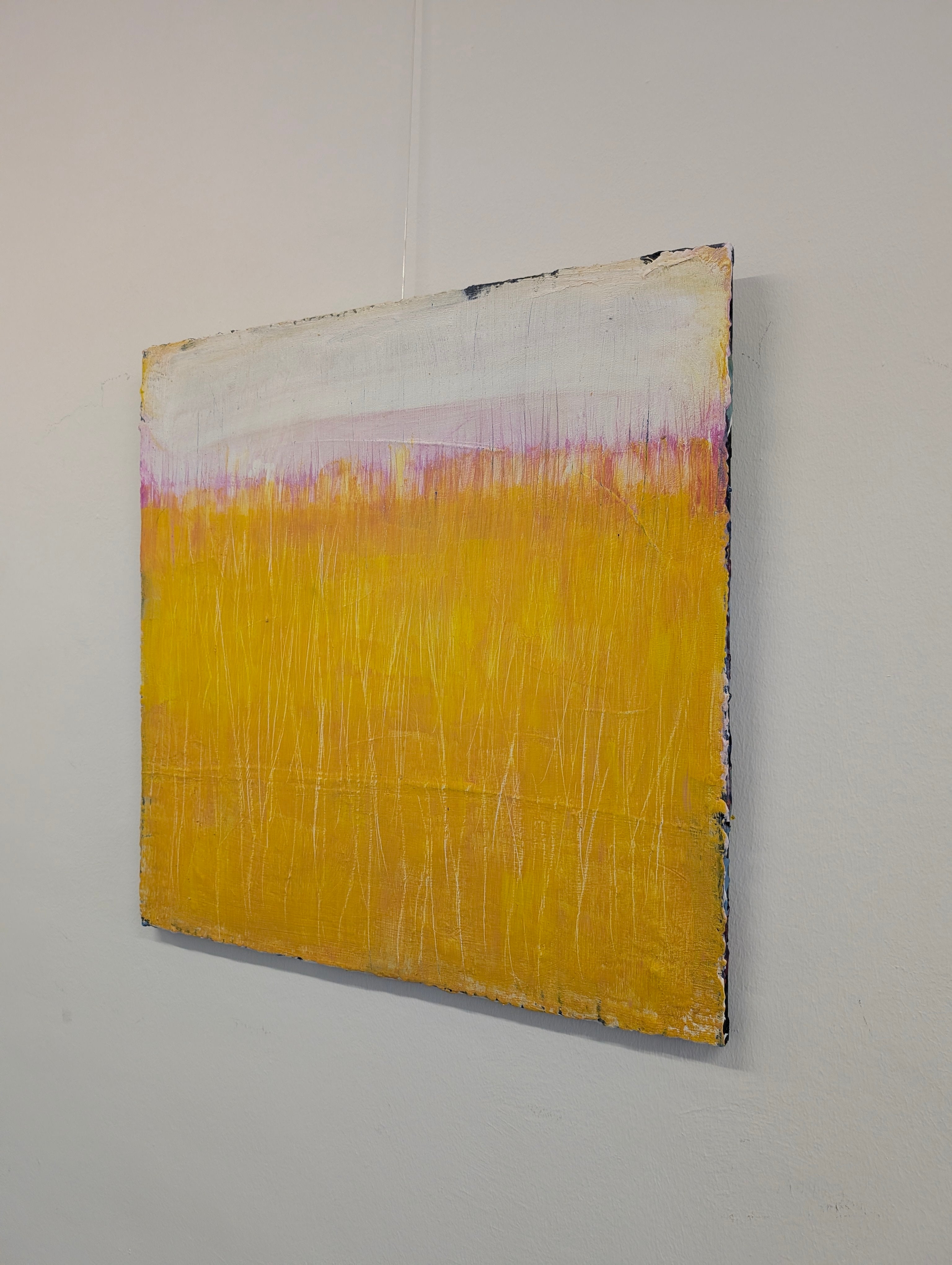 Abstraktes Gemälde Gelb Bild Sommwiese 70 X 70 cm Einzelstück – Großes Gemälde in modernem Wohnzimmer