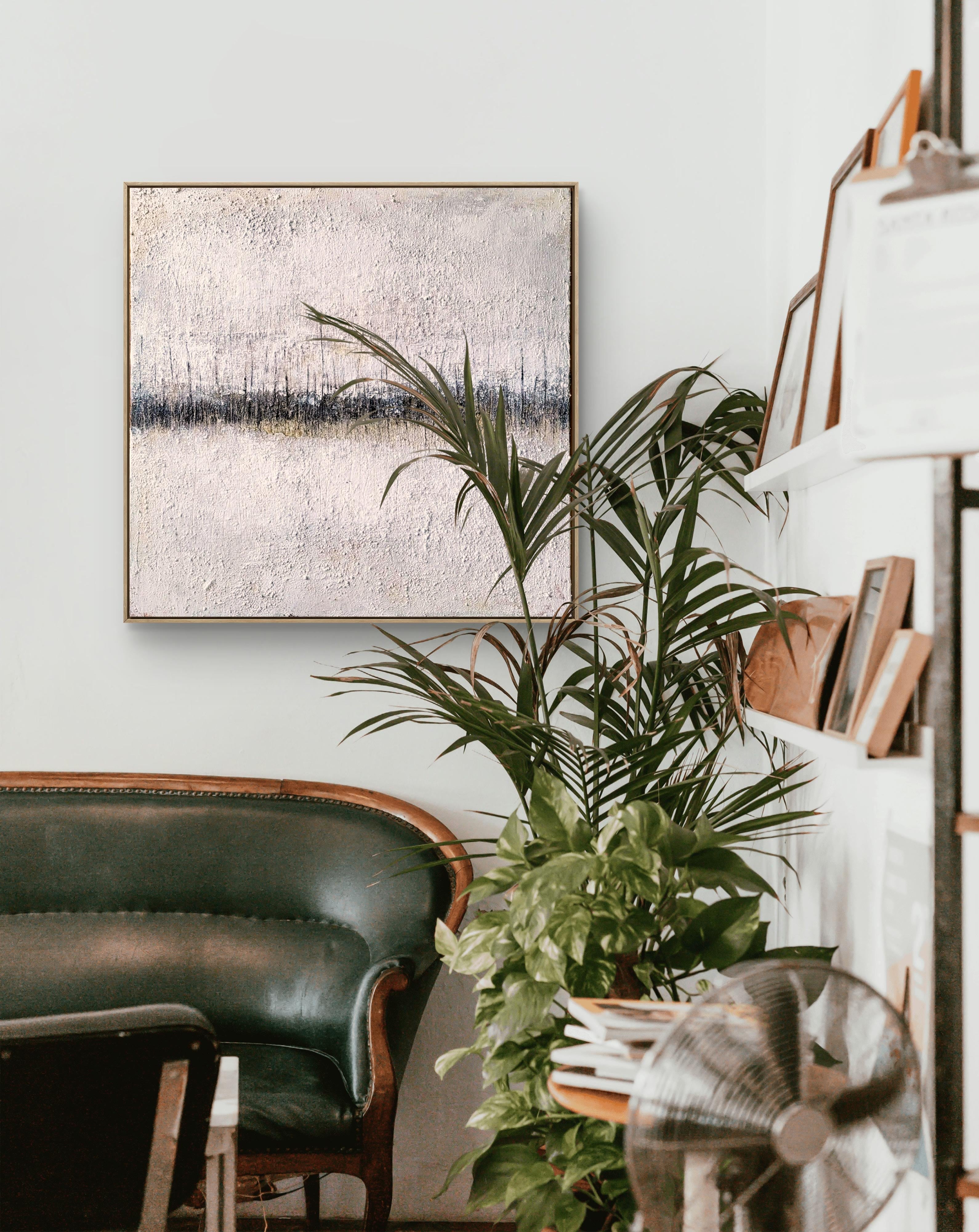 Struktur-Kunstwerk für minimalistische Wohnräume & Praxen – Abstrakte Wandkunst über Sofa