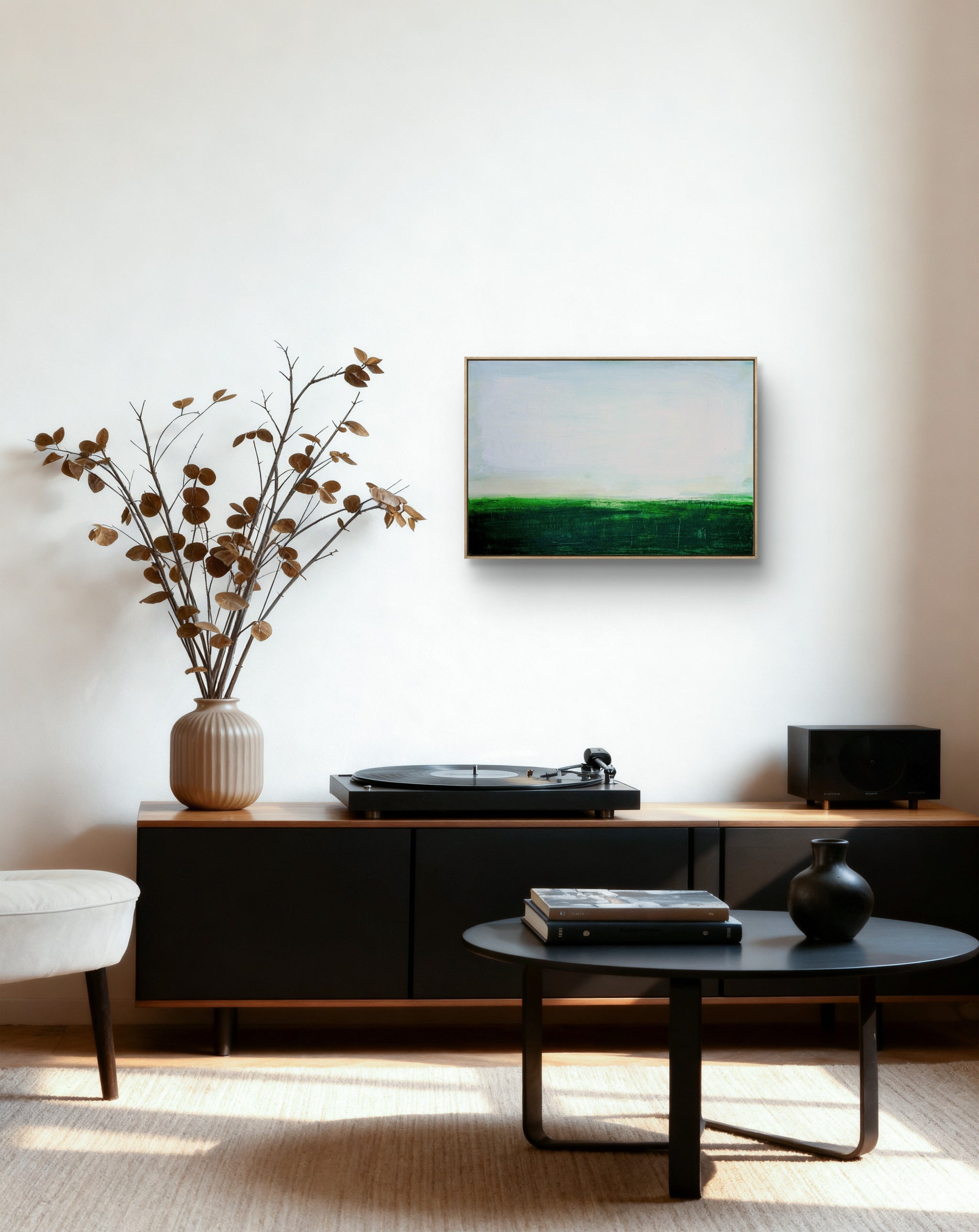 grünes Landschaftsbild 60 x 80 cm - Lichtblick im Unterholz – sofort versandbereites Leinwandbild in nan, großes Kunstwerk für moderne Wohnräume