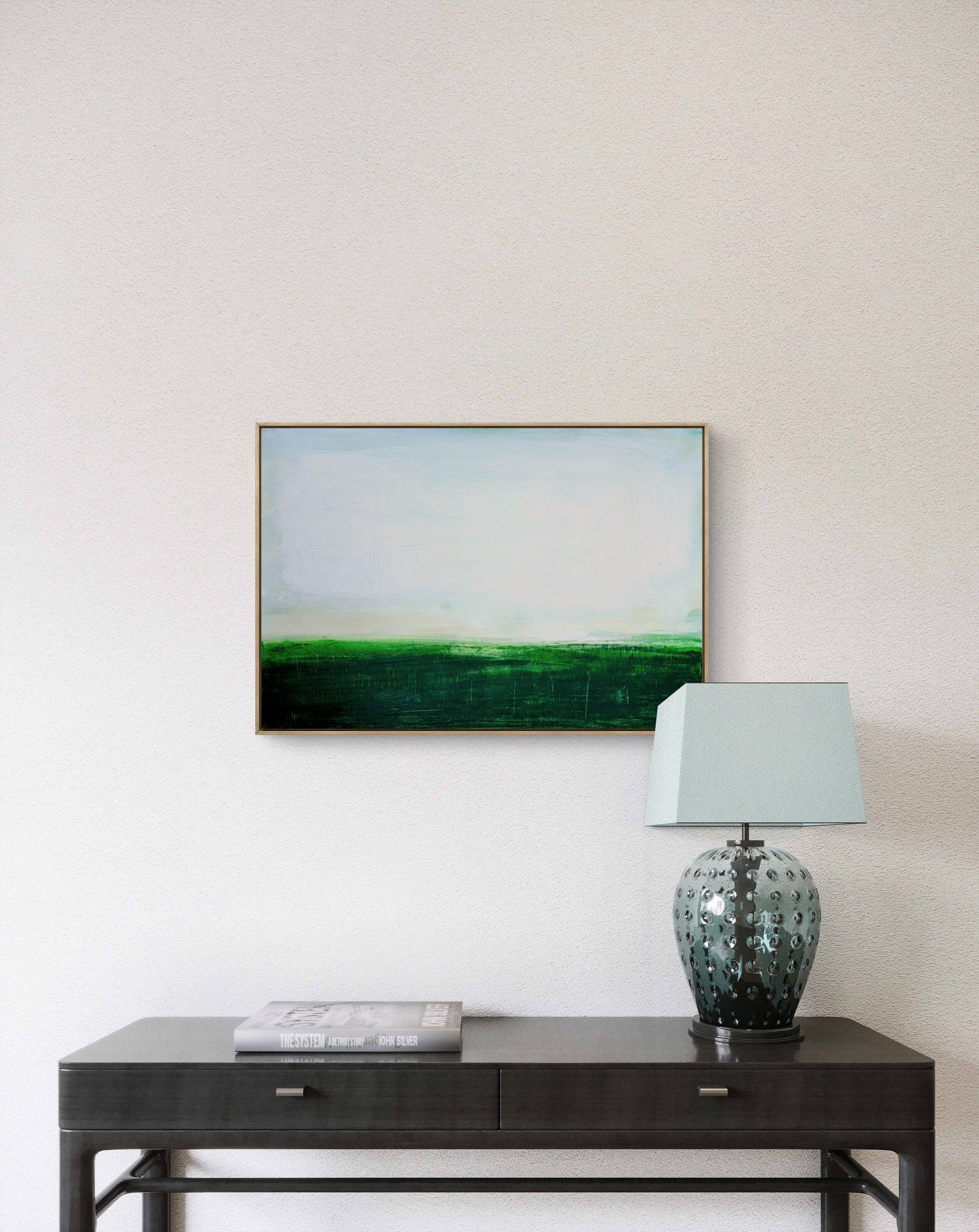 grünes Landschaftsbild 60 x 80 cm - Lichtblick im Unterholz – sofort versandbereites Leinwandbild in nan, großes Kunstwerk für moderne Wohnräume