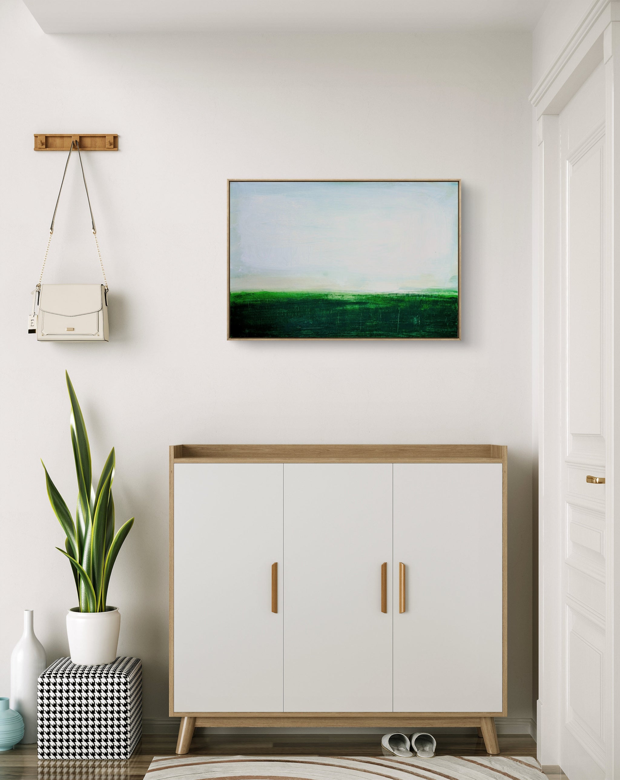 grünes Landschaftsbild 60 x 80 cm - Lichtblick im Unterholz – sofort versandbereites Leinwandbild in nan, großes Kunstwerk für moderne Wohnräume