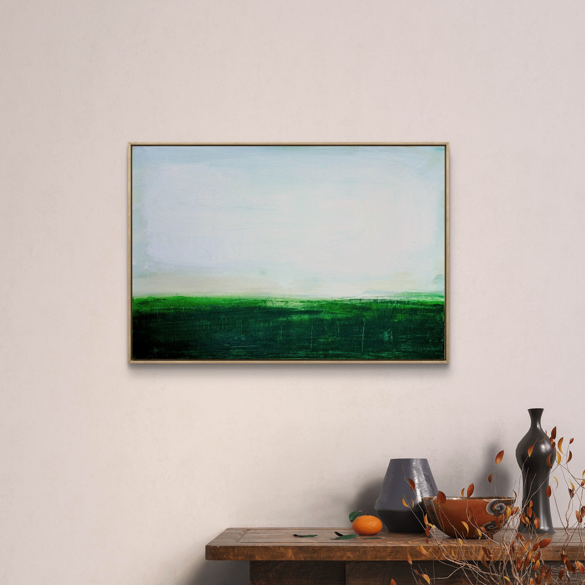 grünes Landschaftsbild 60 x 80 cm - Lichtblick im Unterholz – sofort versandbereites Leinwandbild in nan, großes Kunstwerk für moderne Wohnräume