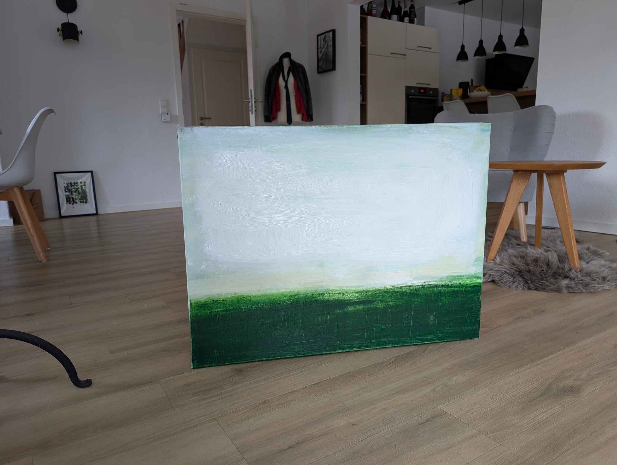 grünes Landschaftsbild 60 x 80 cm - Lichtblick im Unterholz – sofort versandbereites Leinwandbild in nan, großes Kunstwerk für moderne Wohnräume
