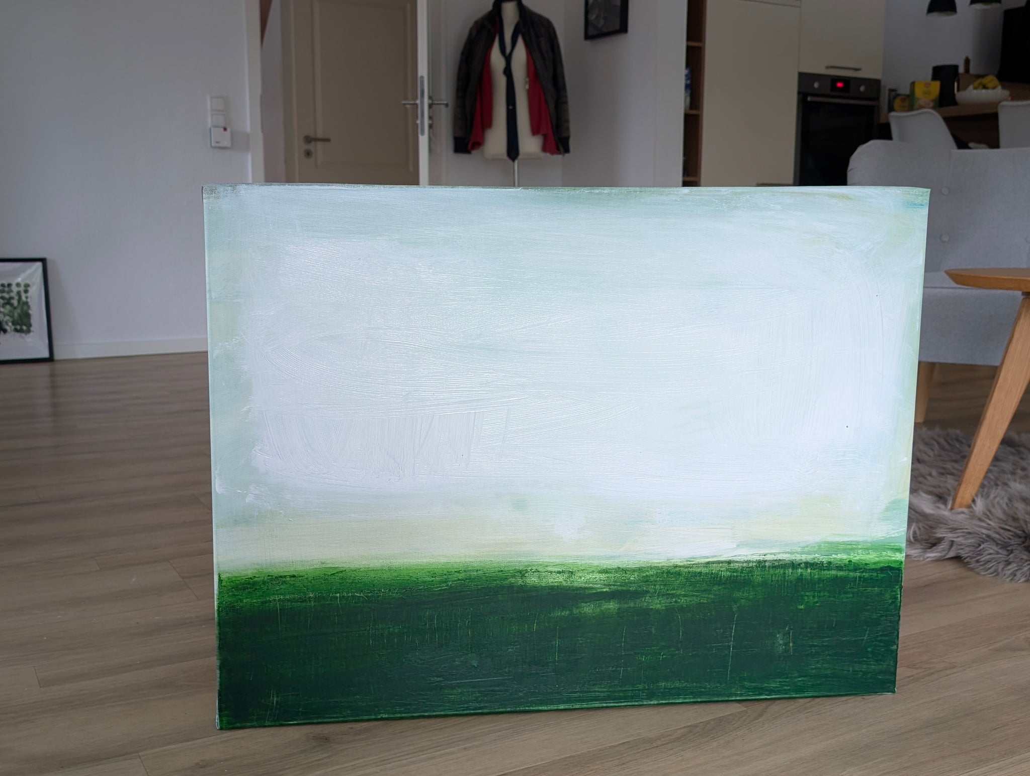 grünes Landschaftsbild 60 x 80 cm - Lichtblick im Unterholz – sofort versandbereites Leinwandbild in nan, großes Kunstwerk für moderne Wohnräume