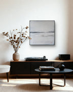 Abstraktes Gemälde – 100 x 100 cm Landgang weiß - Studienreihe – Abstrakte Wandkunst über Sofa