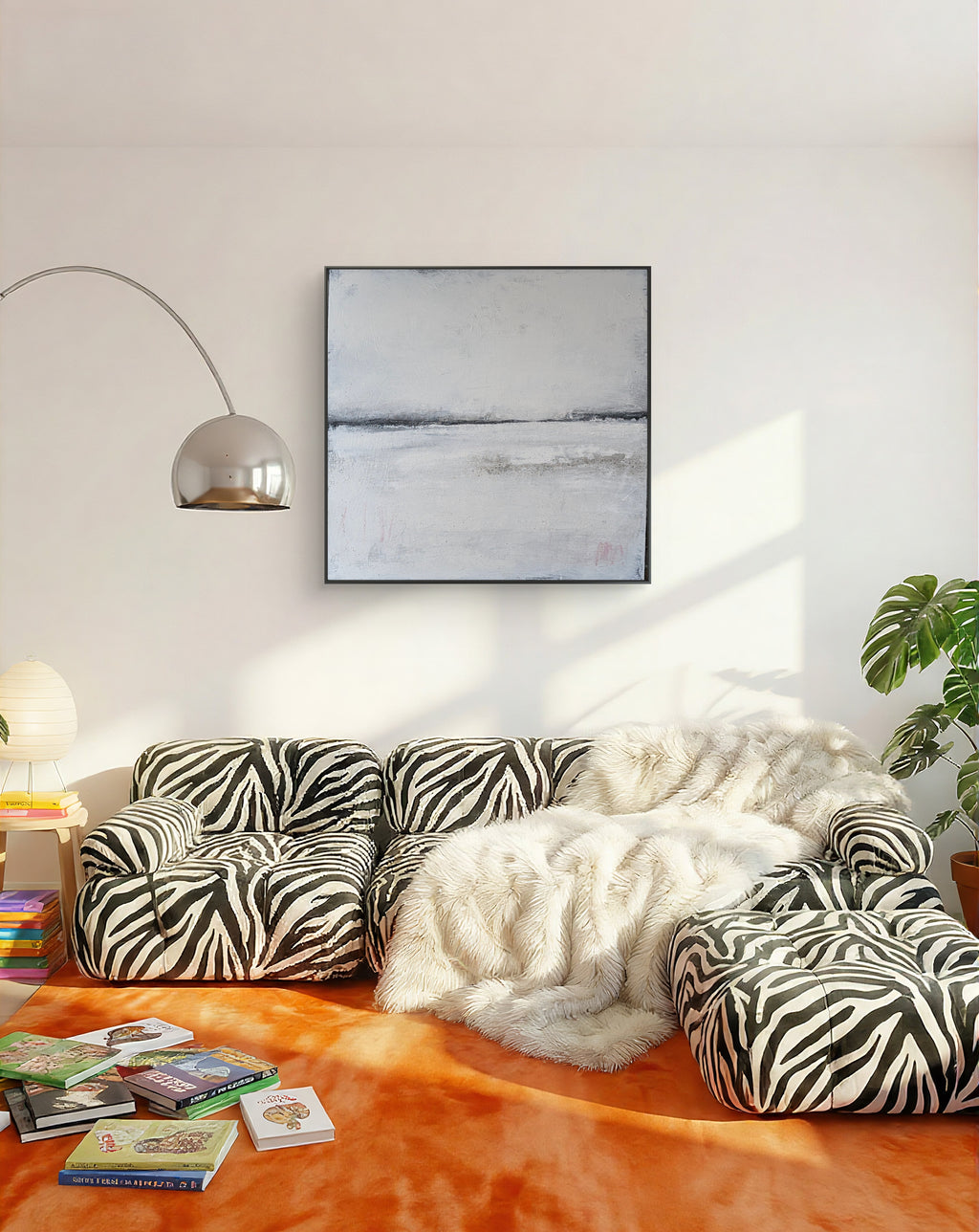 Abstraktes Gemälde – 100 x 100 cm Landgang weiß - Studienreihe – XXL Kunstwerk als Blickfang im Wohnraum